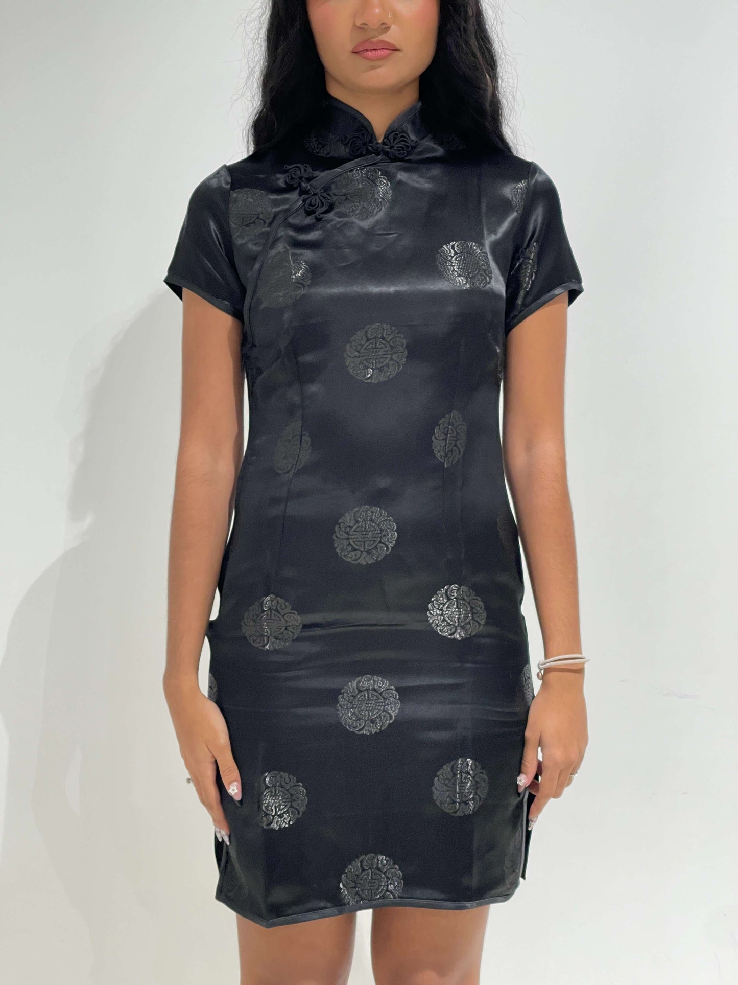 Vintage Late 90s Oriental Satin Midi Dress
