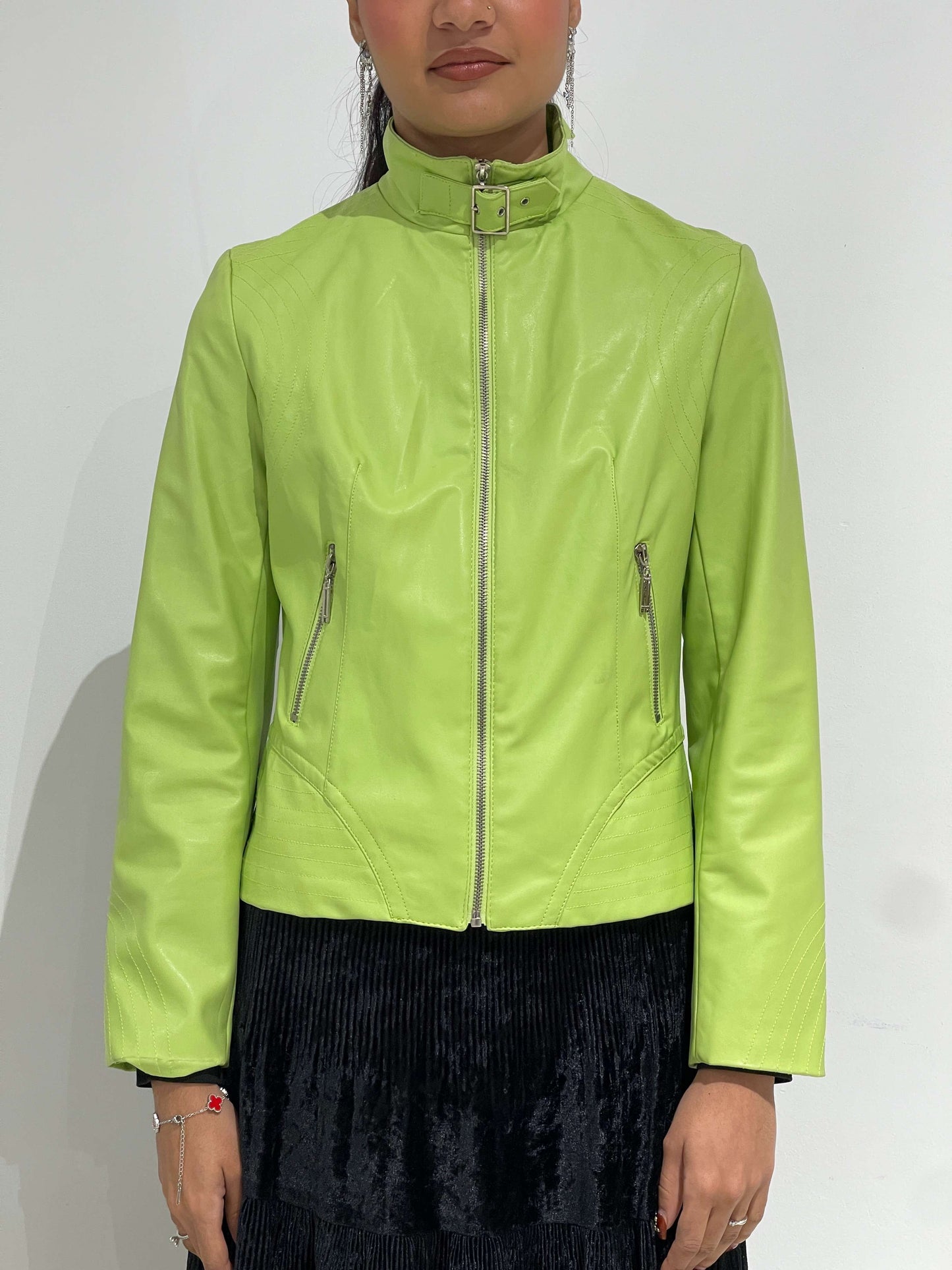Vintage Y2K Lime Green Fitted Faux Fur Jacket