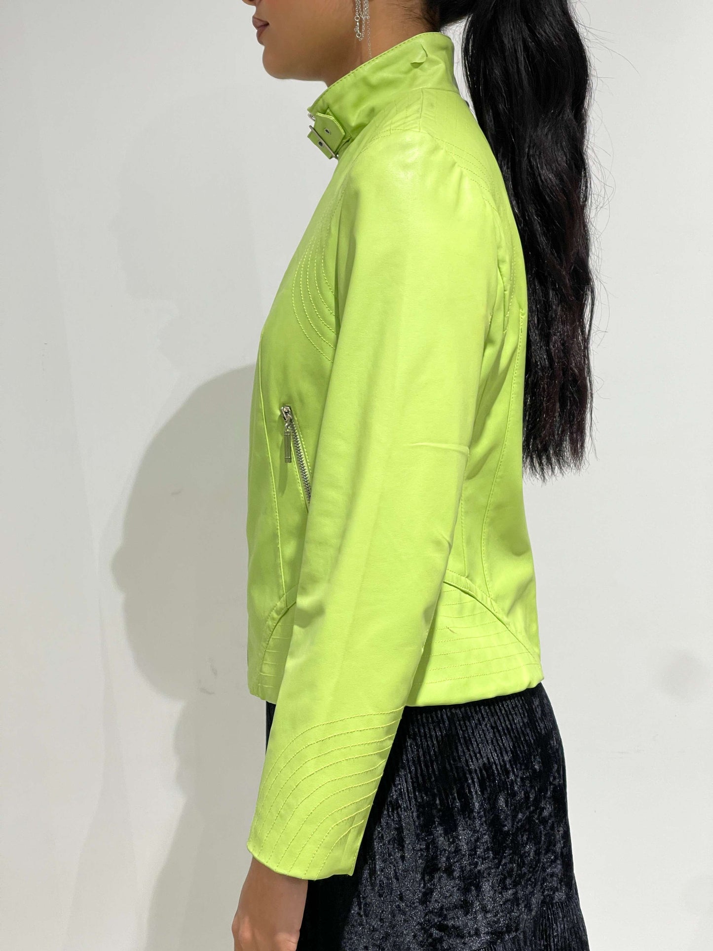 Vintage Y2K Lime Green Fitted Faux Fur Jacket