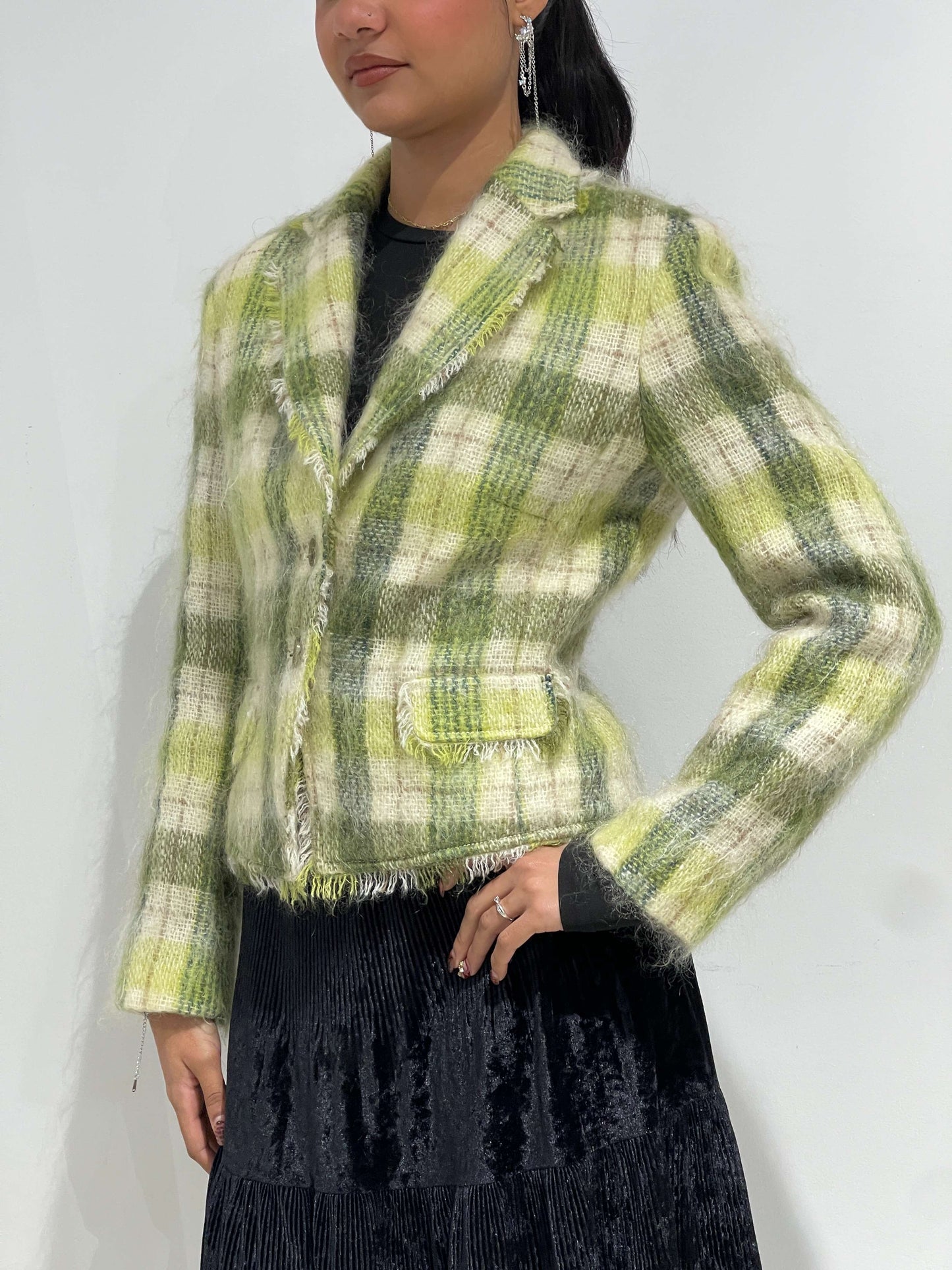 Vintage 90s Wool Furry Checkered Blazer