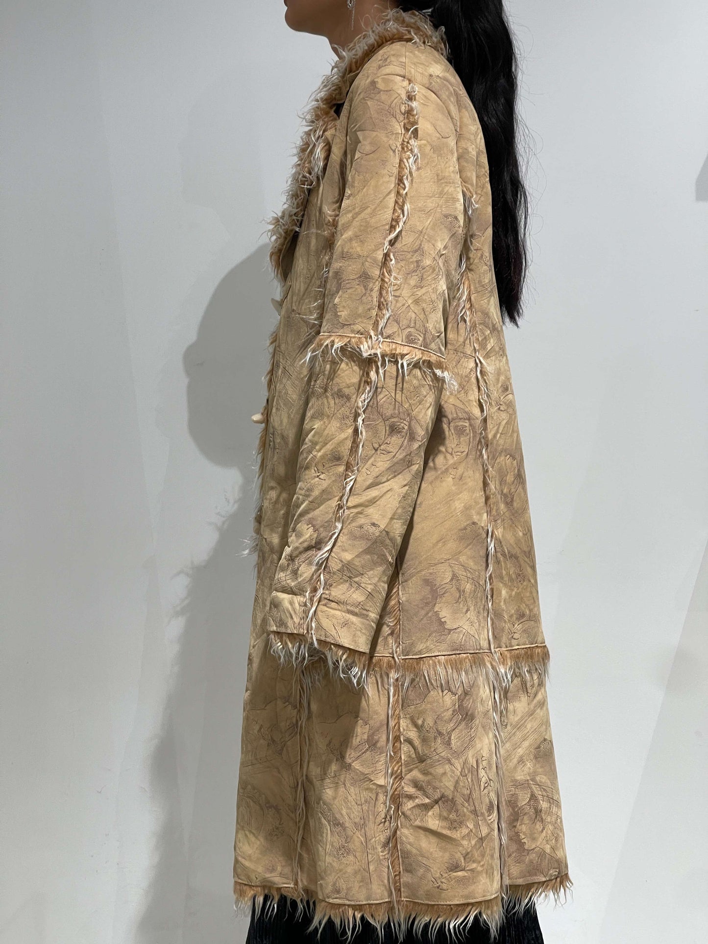 Vintage Furry Afghan Maxi Coat With Faces