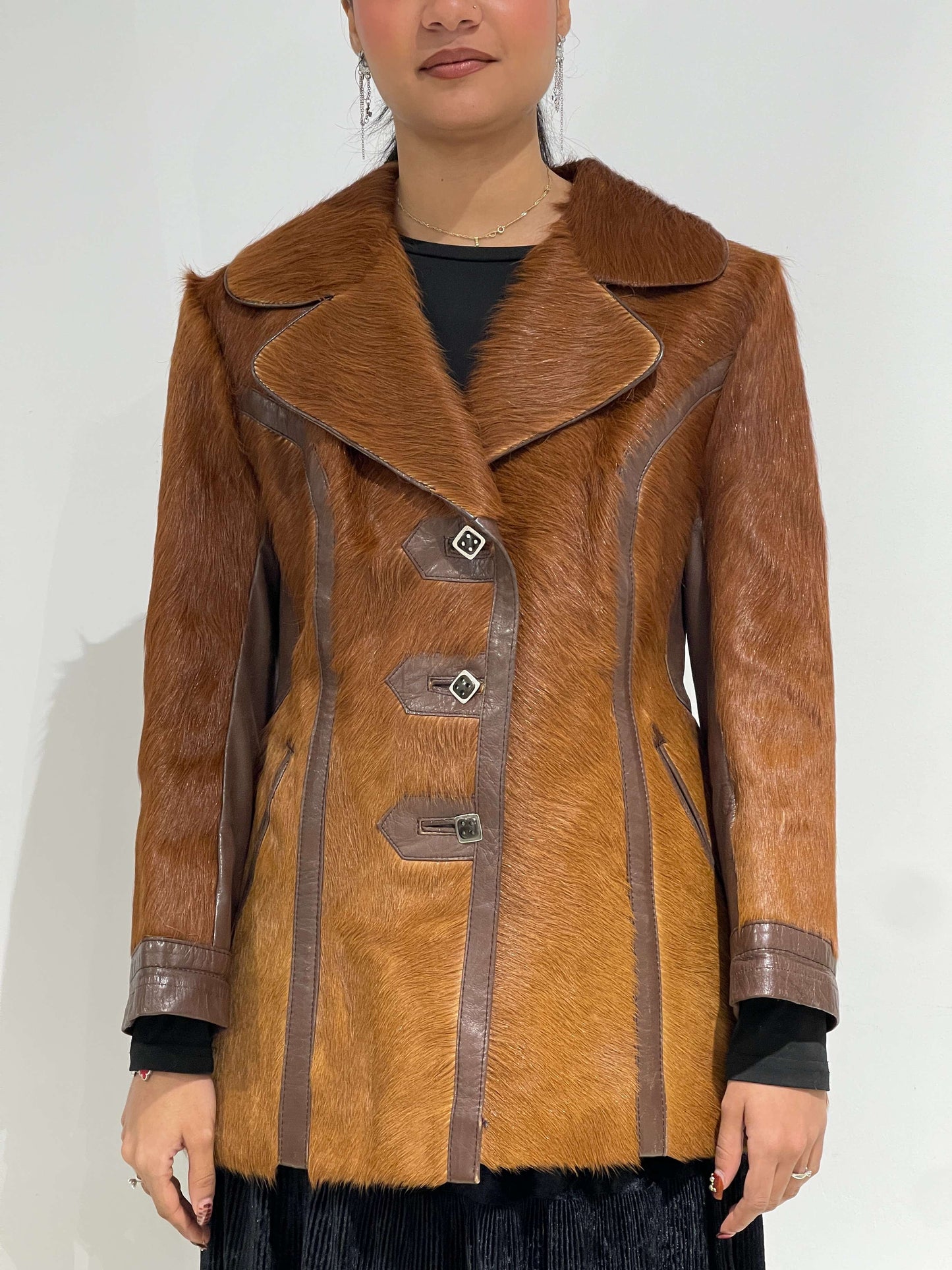 Vintage 90s Furry Leather Long Jacket