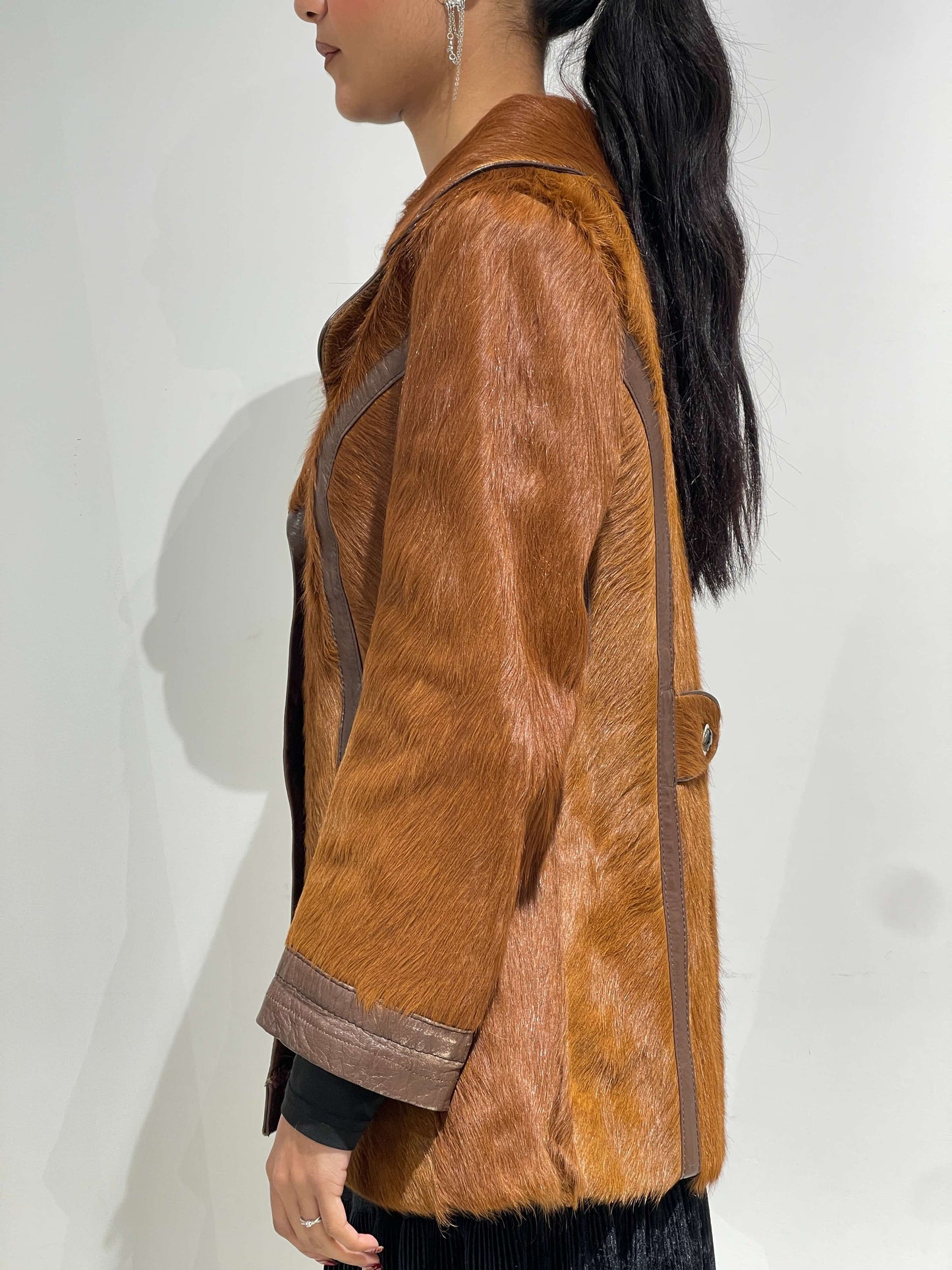 Vintage 90s Furry Leather Long Jacket