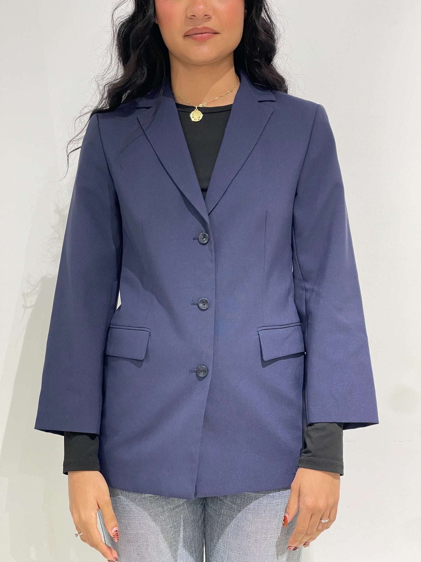 Vintage 90s Corporate Siren Maxi Blazer In Blue (SET)
