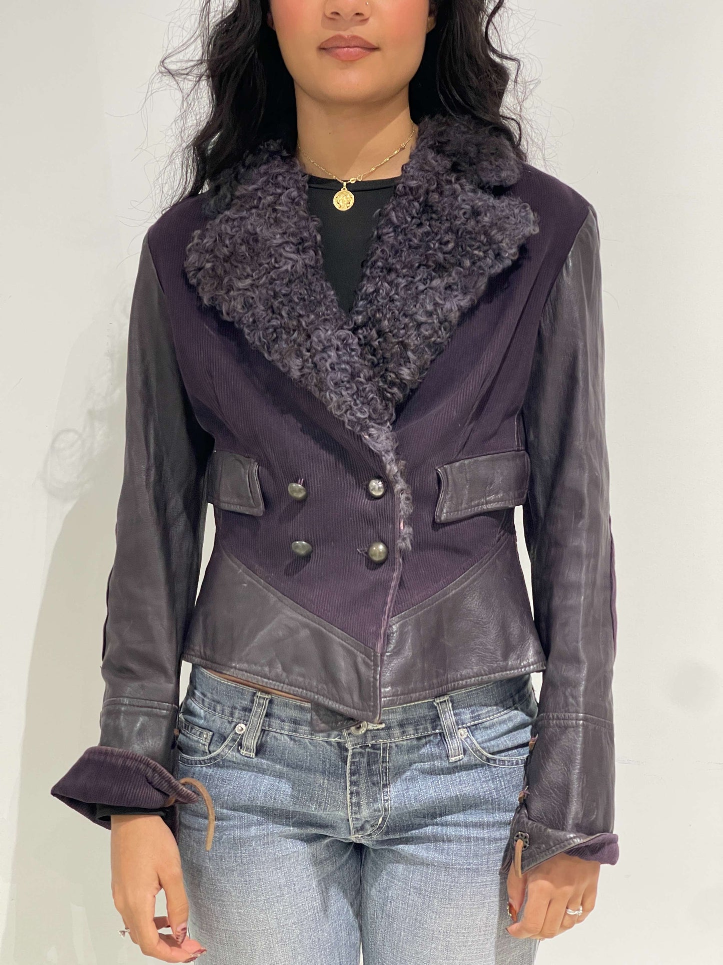 Vintage 00s Vivienne Westwood Style Leather Knitted Jacket