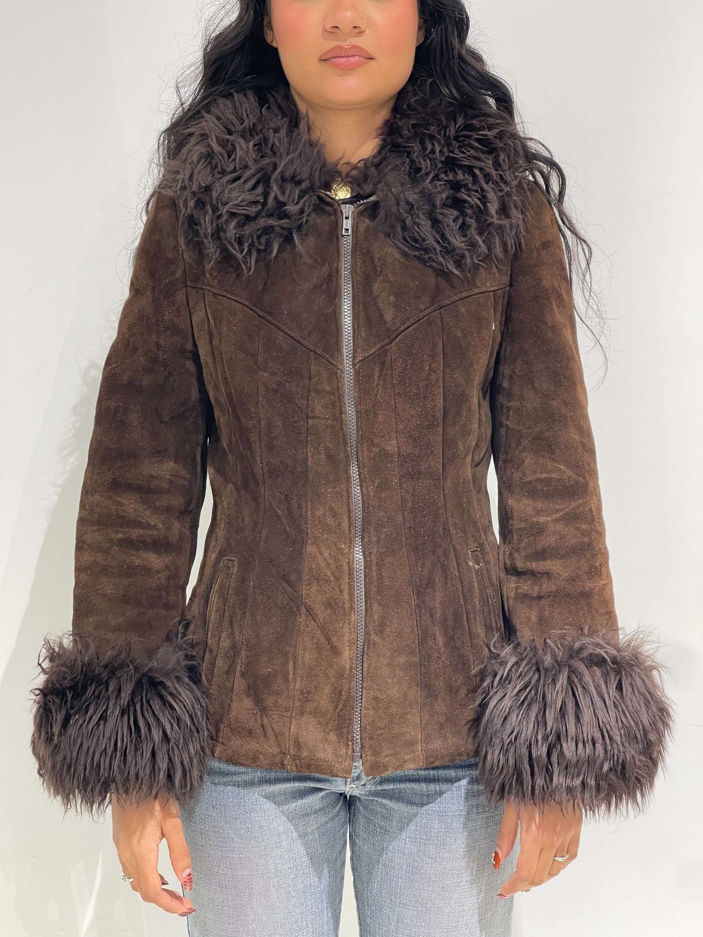 Vintage Y2K Suede Zip Up Afghan Coat