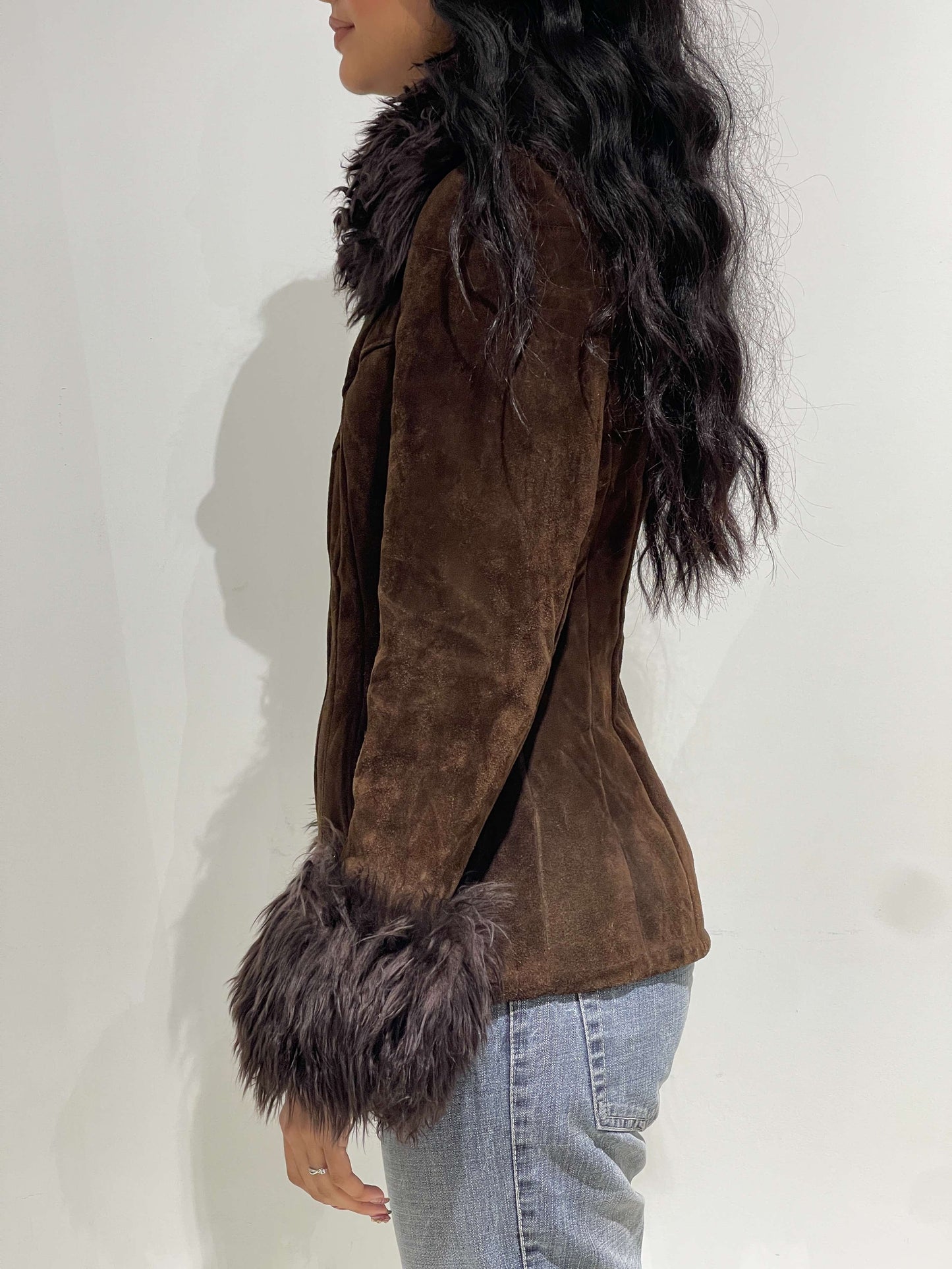 Vintage Y2K Suede Zip Up Afghan Coat