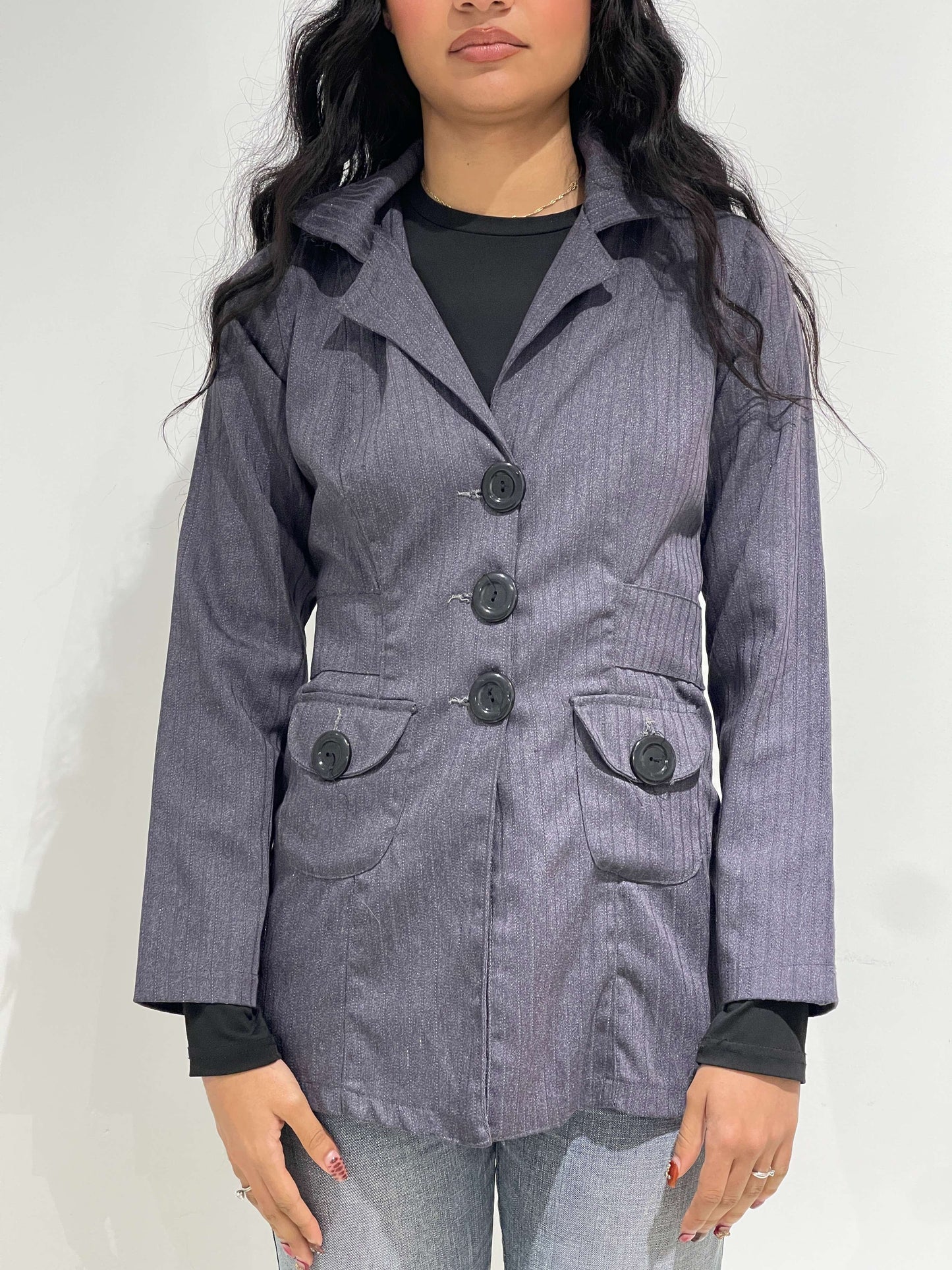 Vintage 00s Indie Sleaze Striped Long Blazer