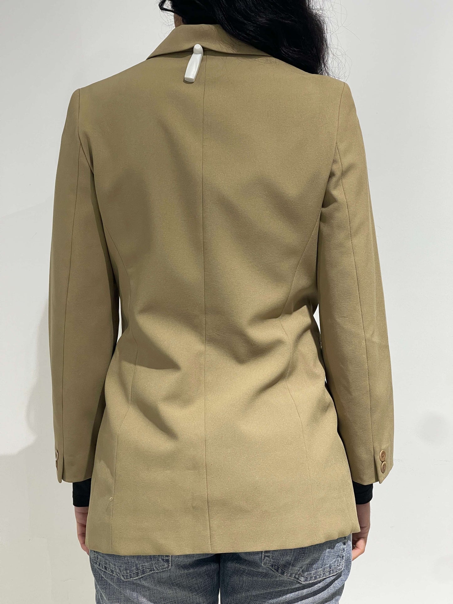 Vintage 90s Corporate Siren Maxi Blazer In Beige