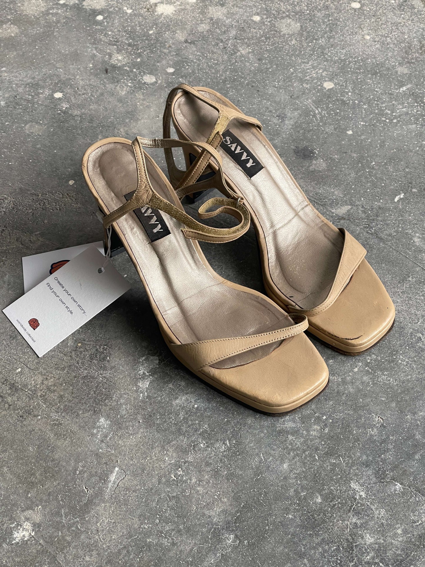 Vintage 90s Square Leather Heeled Sandals
