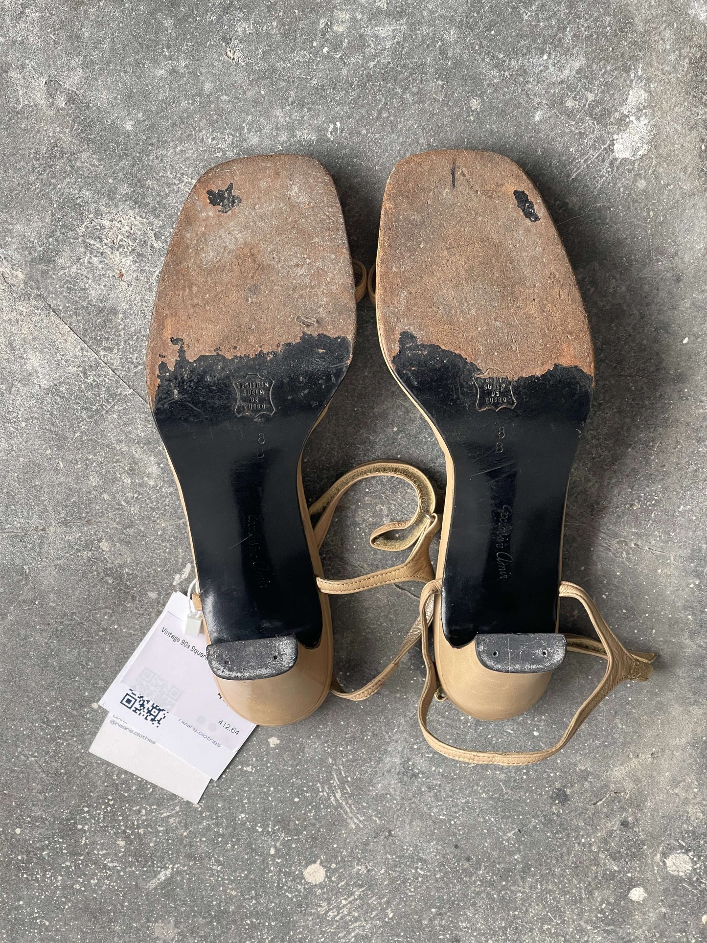 Vintage 90s Square Leather Heeled Sandals