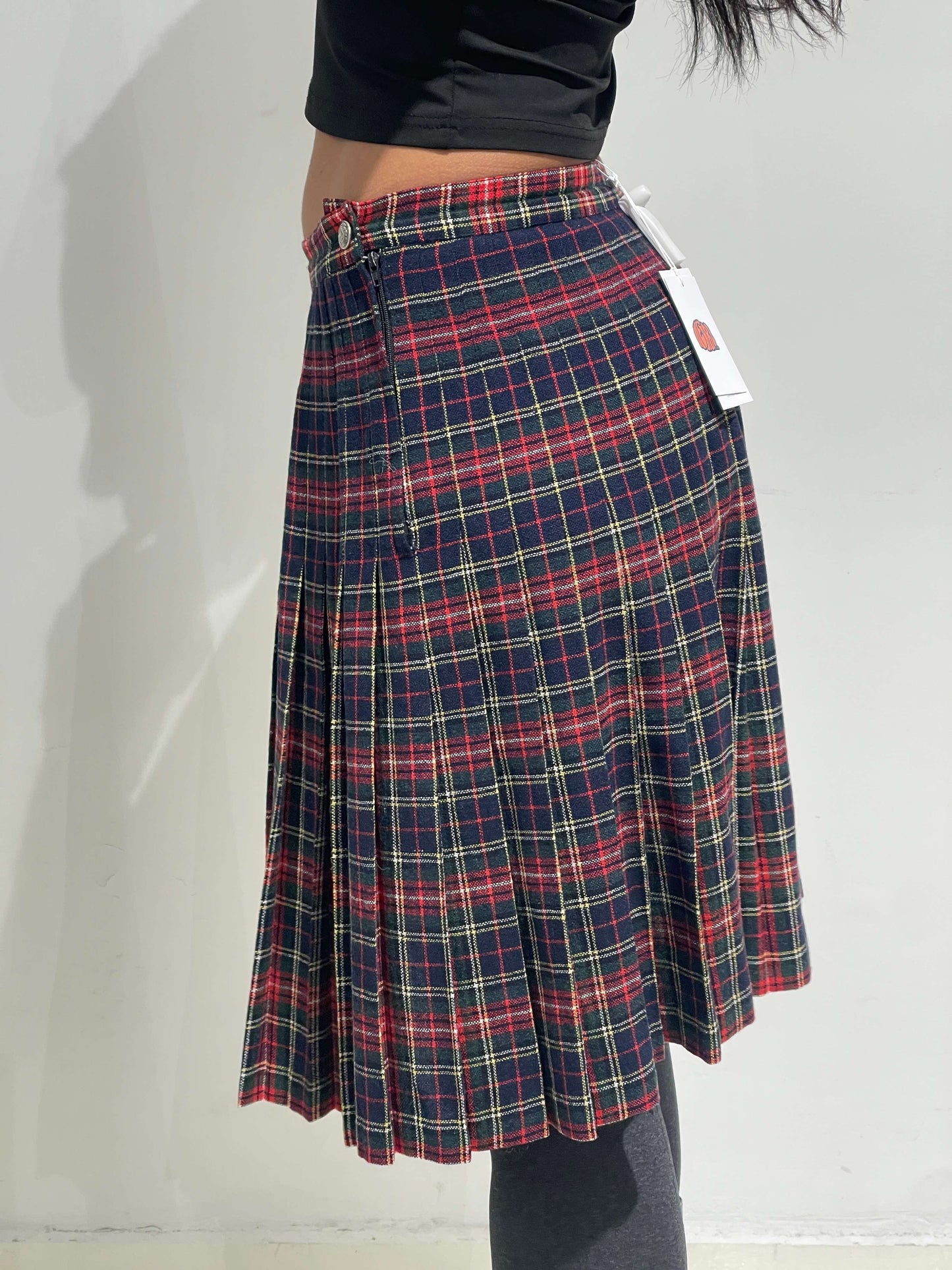 Vintage 00s Wool Checkered Pleated Midi Skirt
