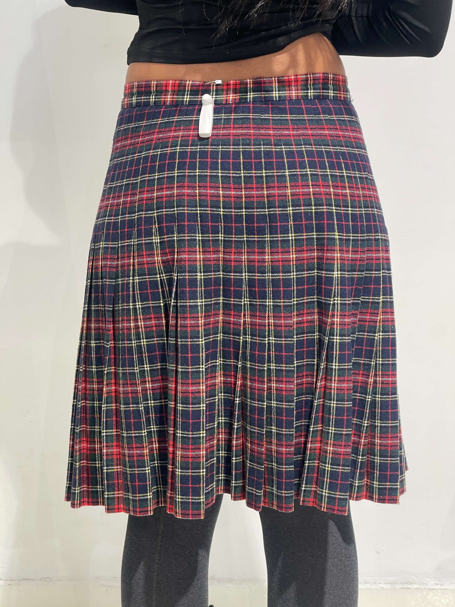 Vintage 00s Wool Checkered Pleated Midi Skirt