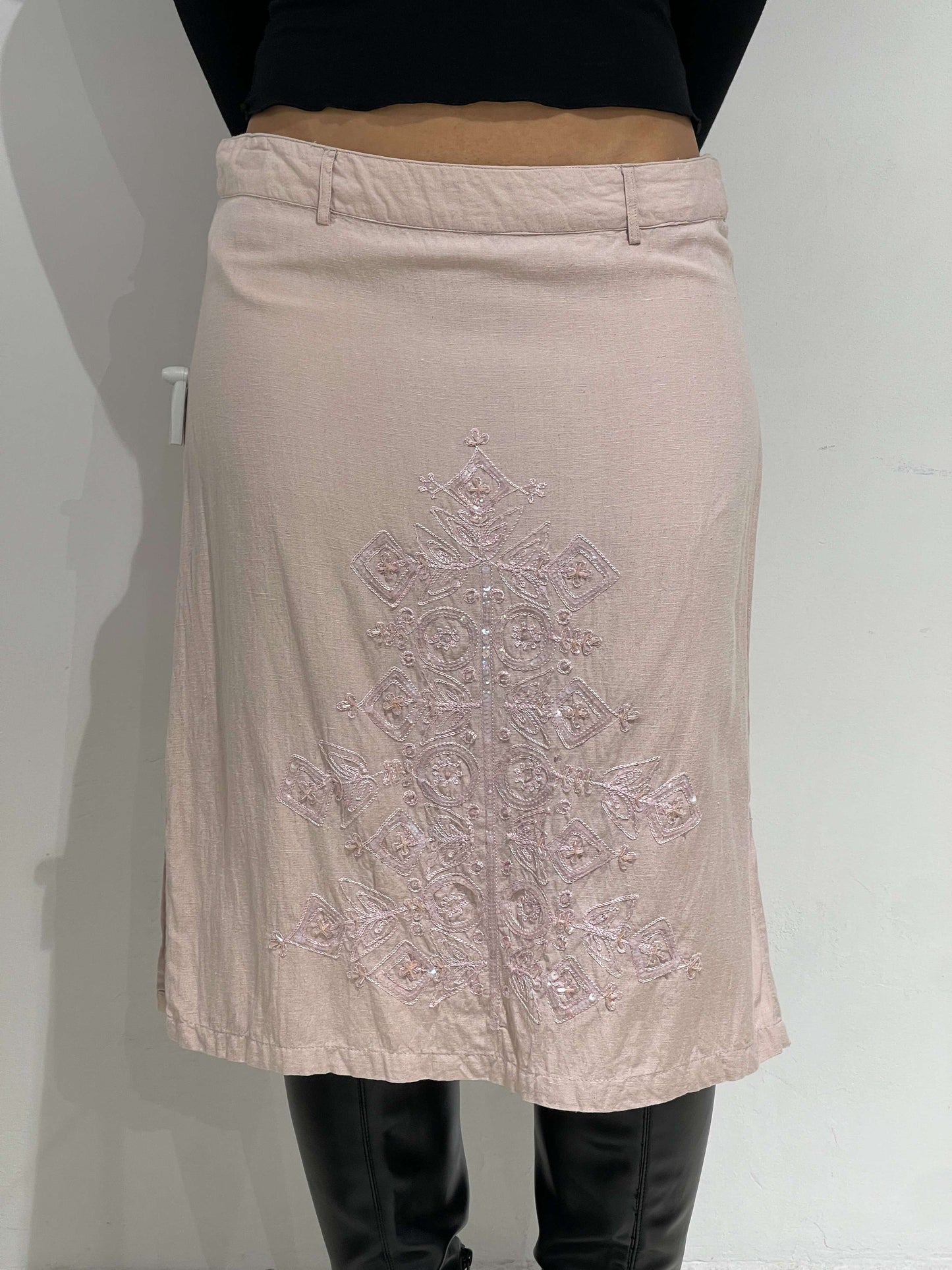 Vintage Late 90s Linen Midi Skirt With Sequins