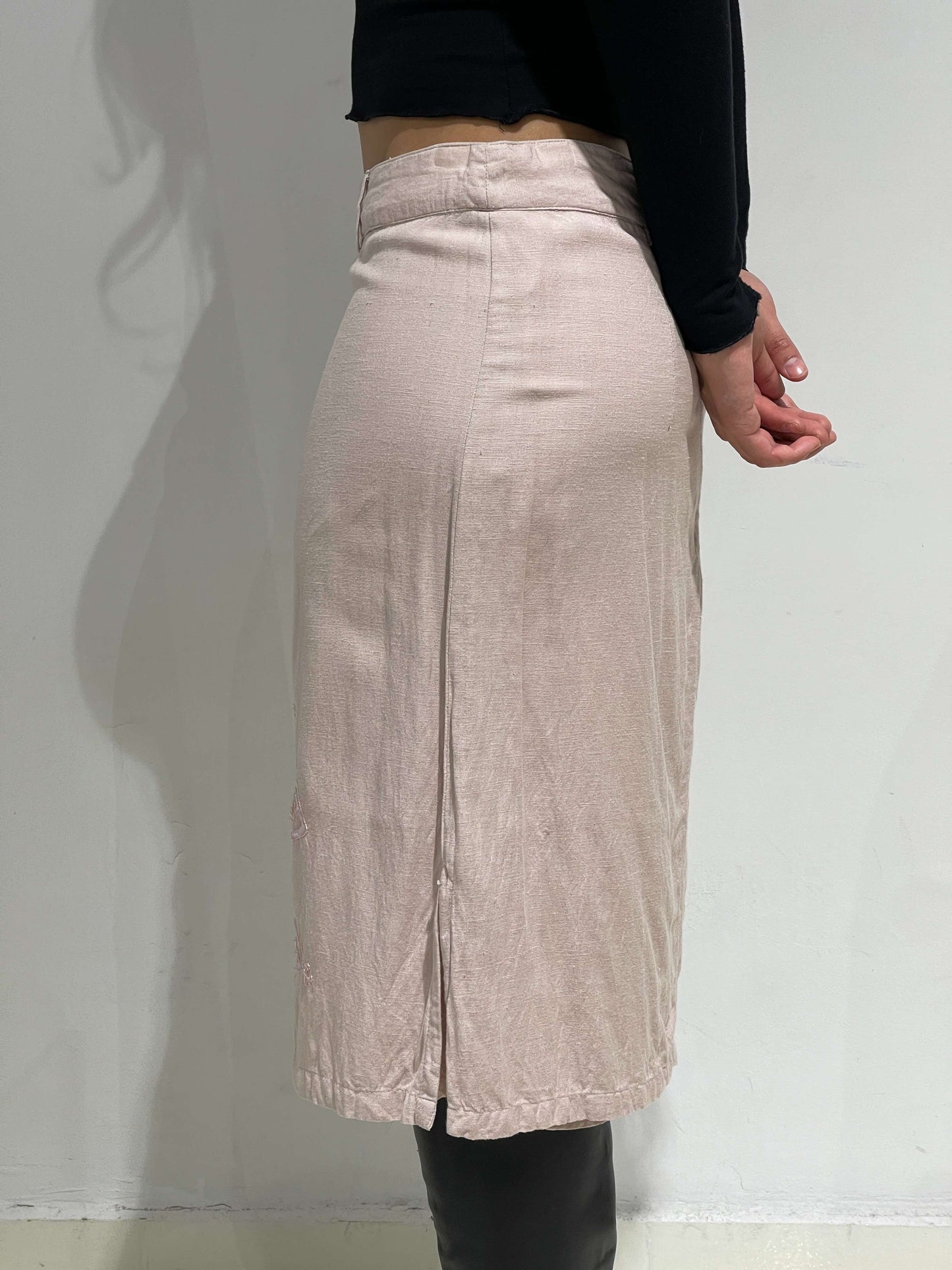 Vintage Late 90s Linen Midi Skirt With Sequins