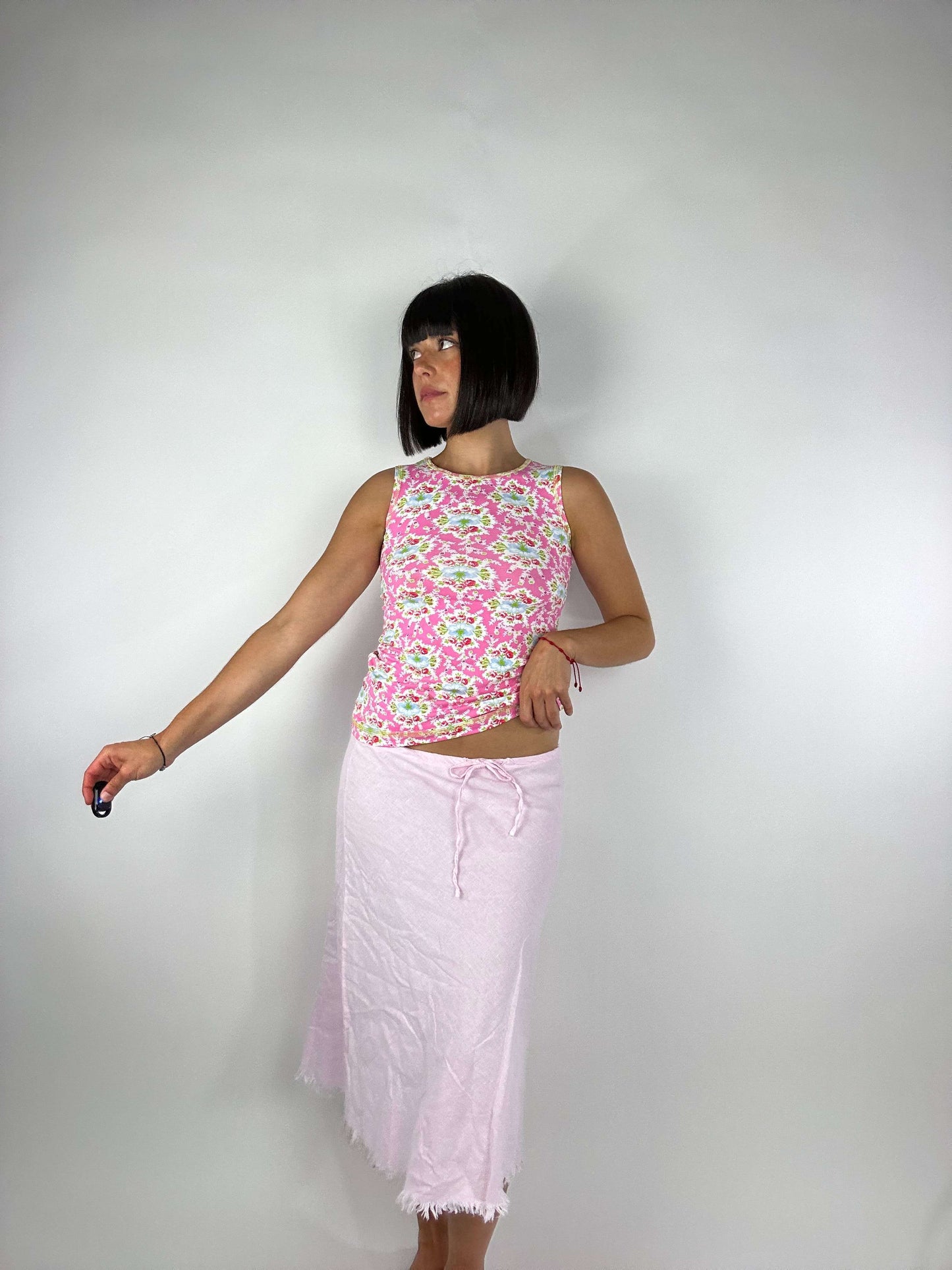 Unique Vintage 00s Floral Lycra Square Cut Top