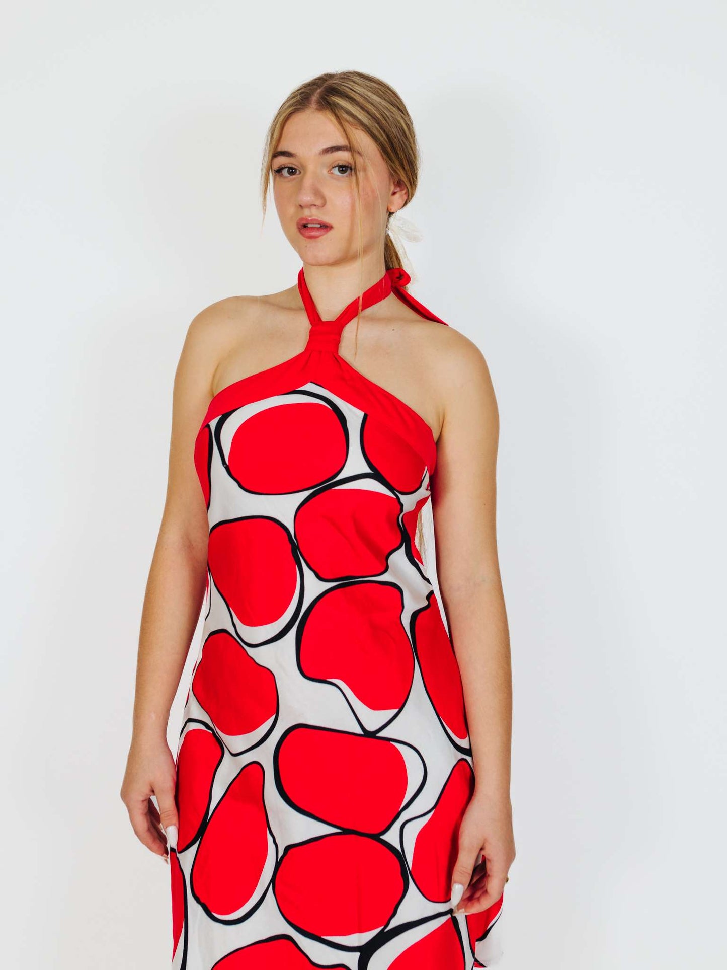 Vintage 00s Geometric Print Retro Midi Dress