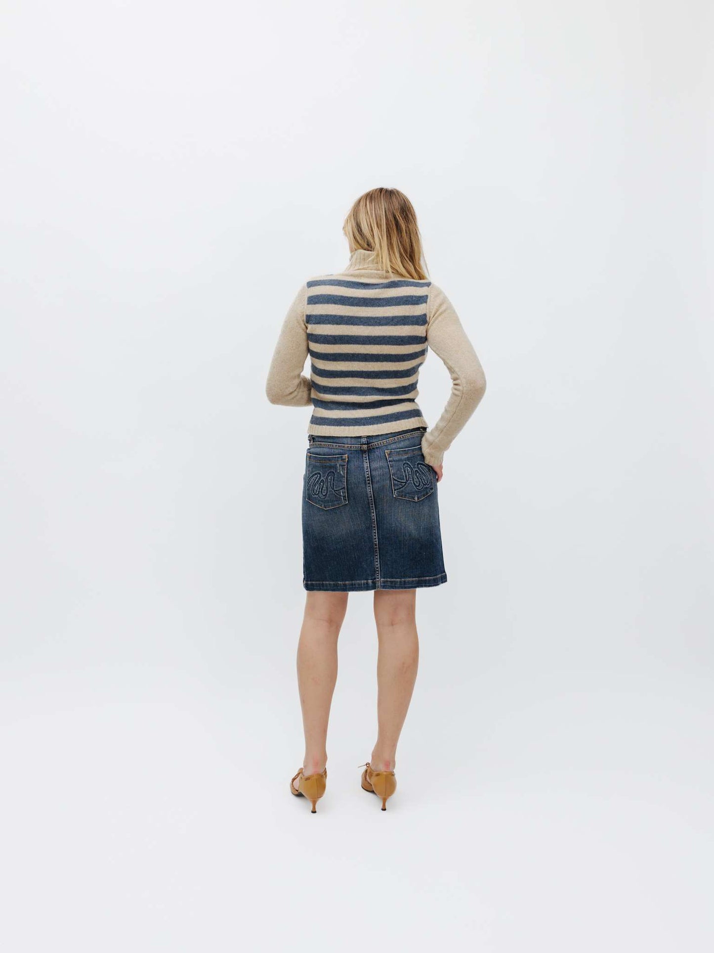 Vintage 00s Low Rise Denim Midi Skirt