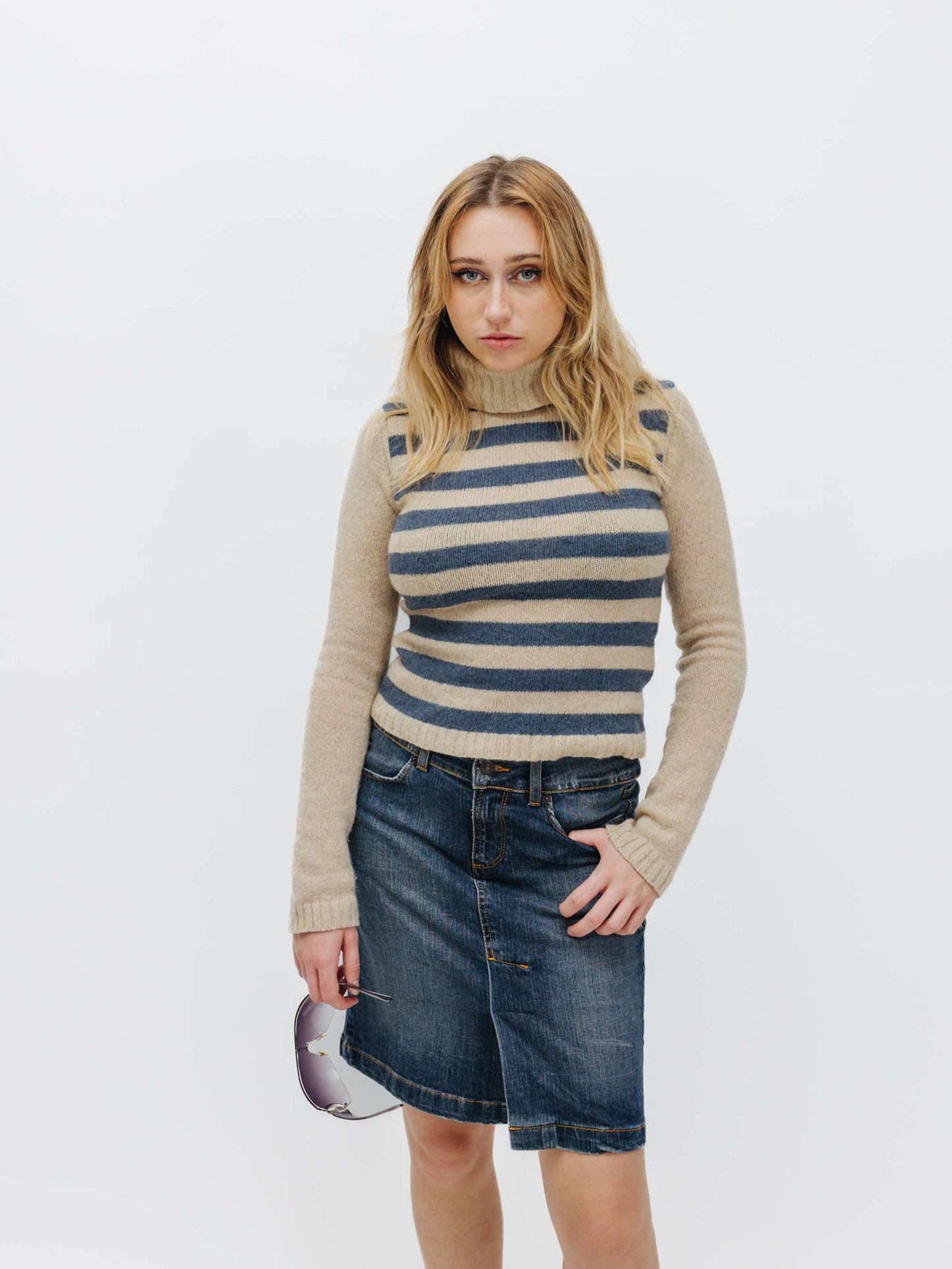 Vintage 00s Low Rise Denim Midi Skirt