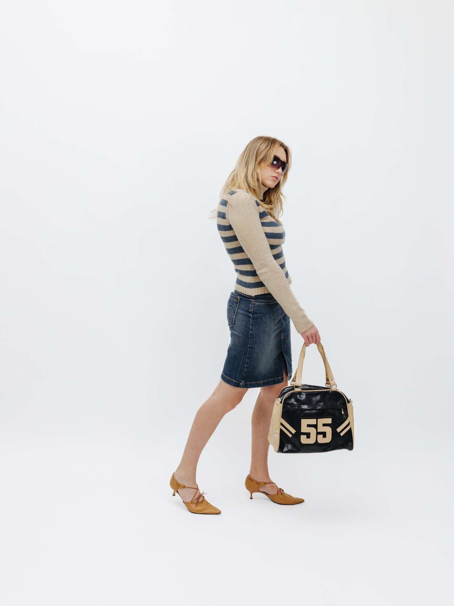 Vintage 00s Low Rise Denim Midi Skirt