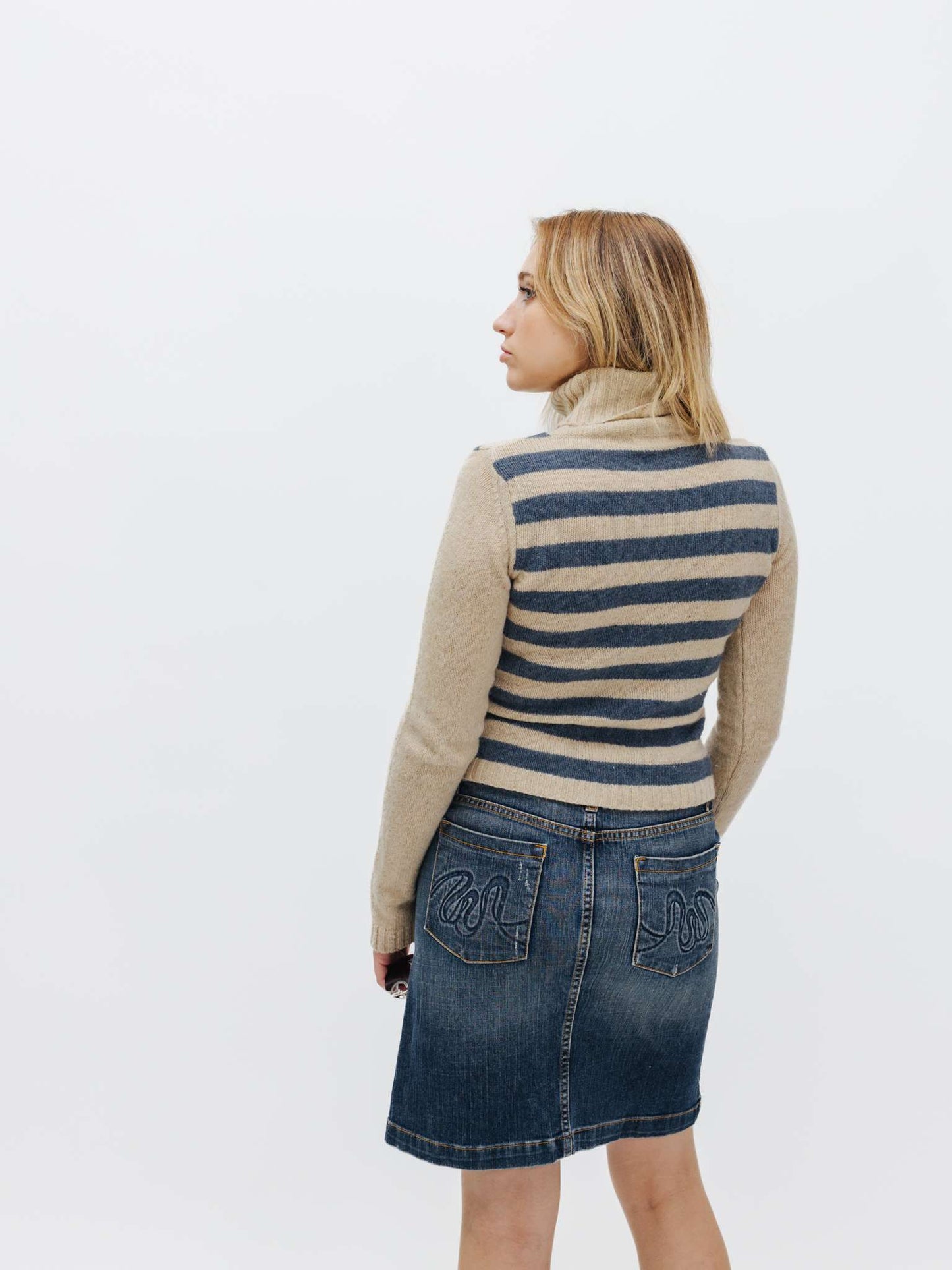 Vintage 00s Low Rise Denim Midi Skirt