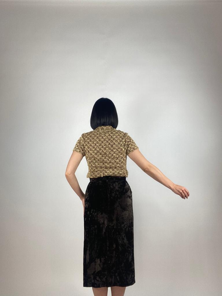 Vintage Late 90s Chocolate Brown Velvet Pencil Midi Skirt