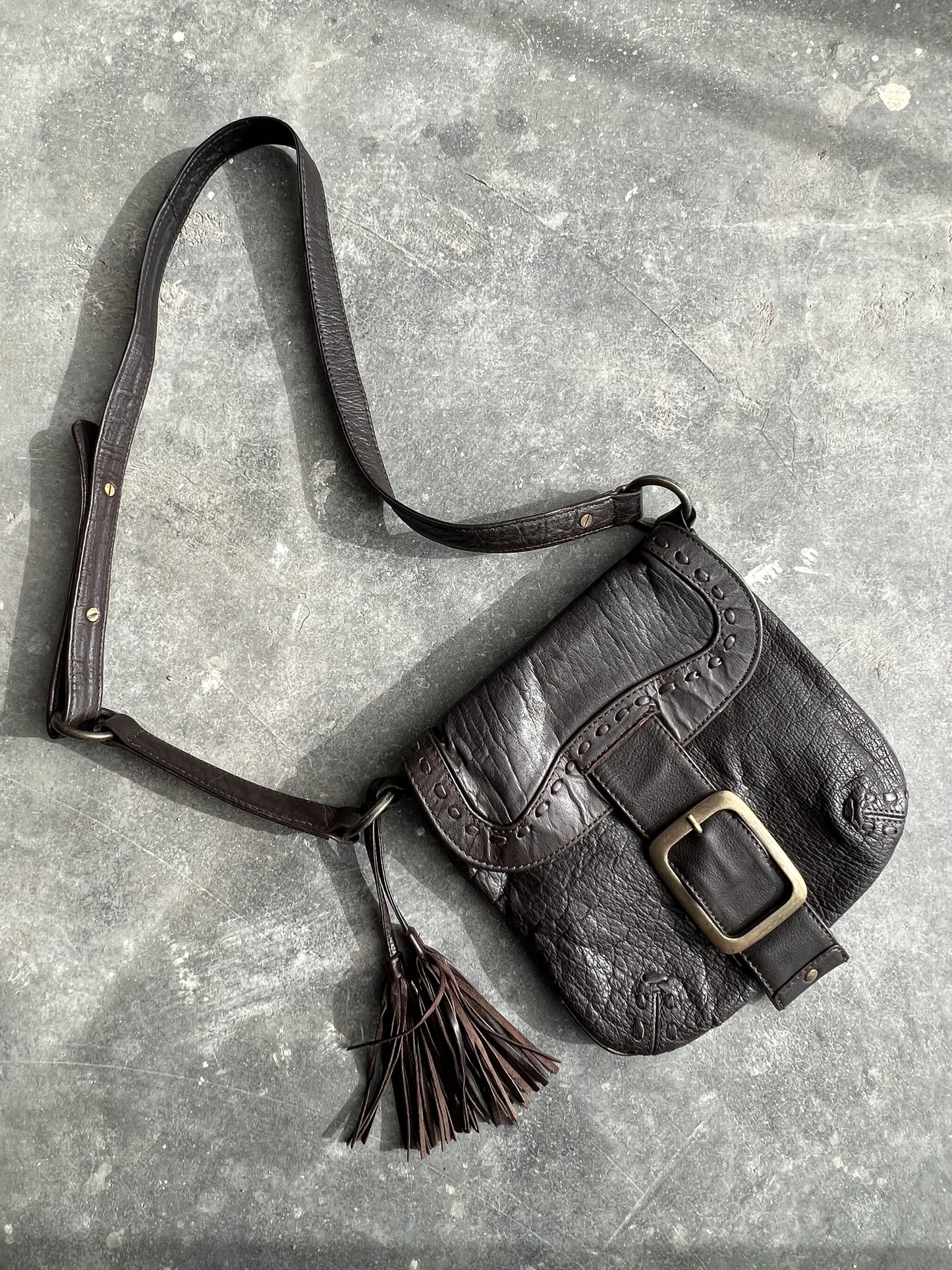 Vintage Y2K Cavalli Style Leather Crossbody Bag