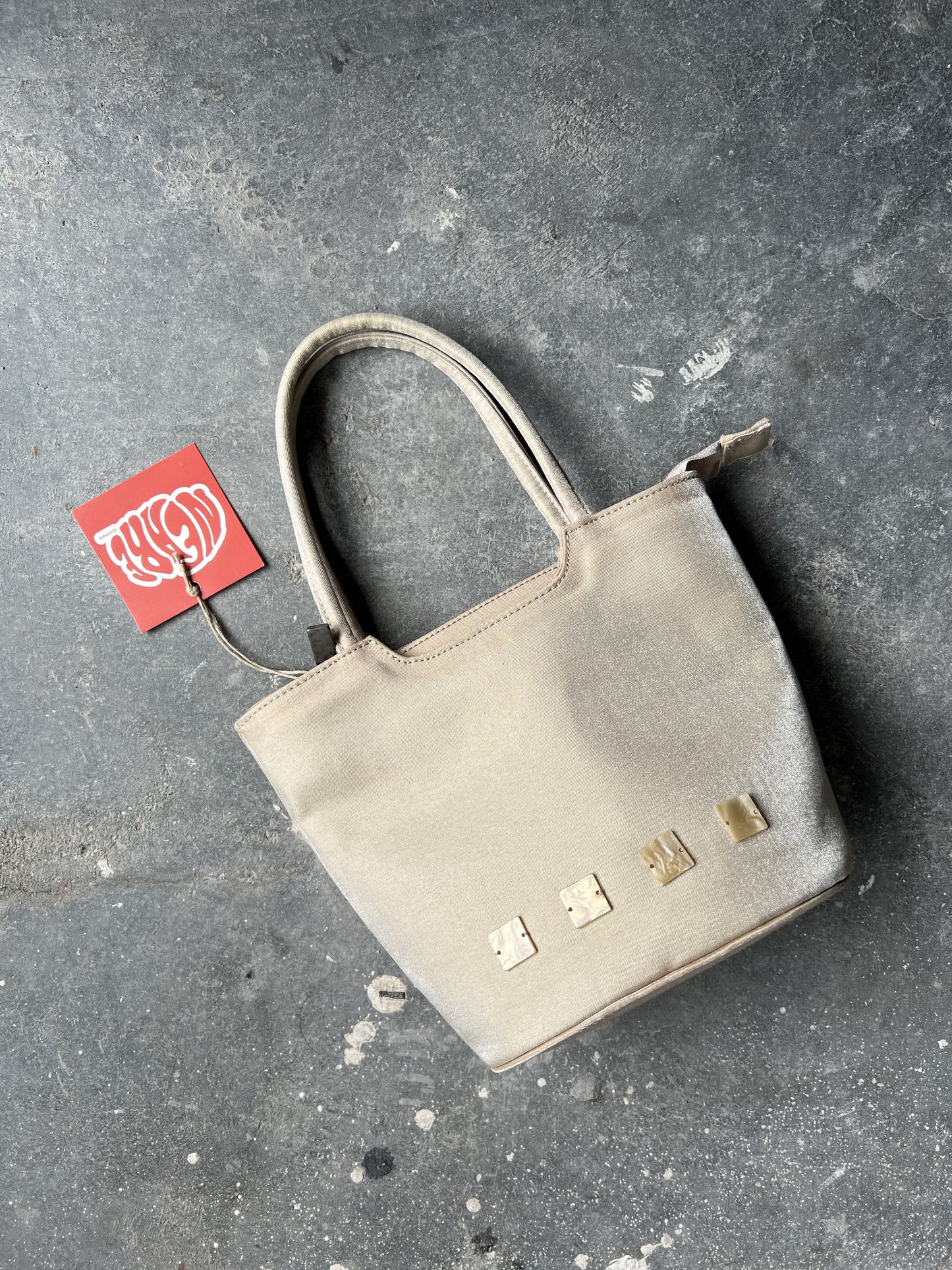 Vintage Late 90s Shimmery Hand Bag With Mother Of Pearls Beads