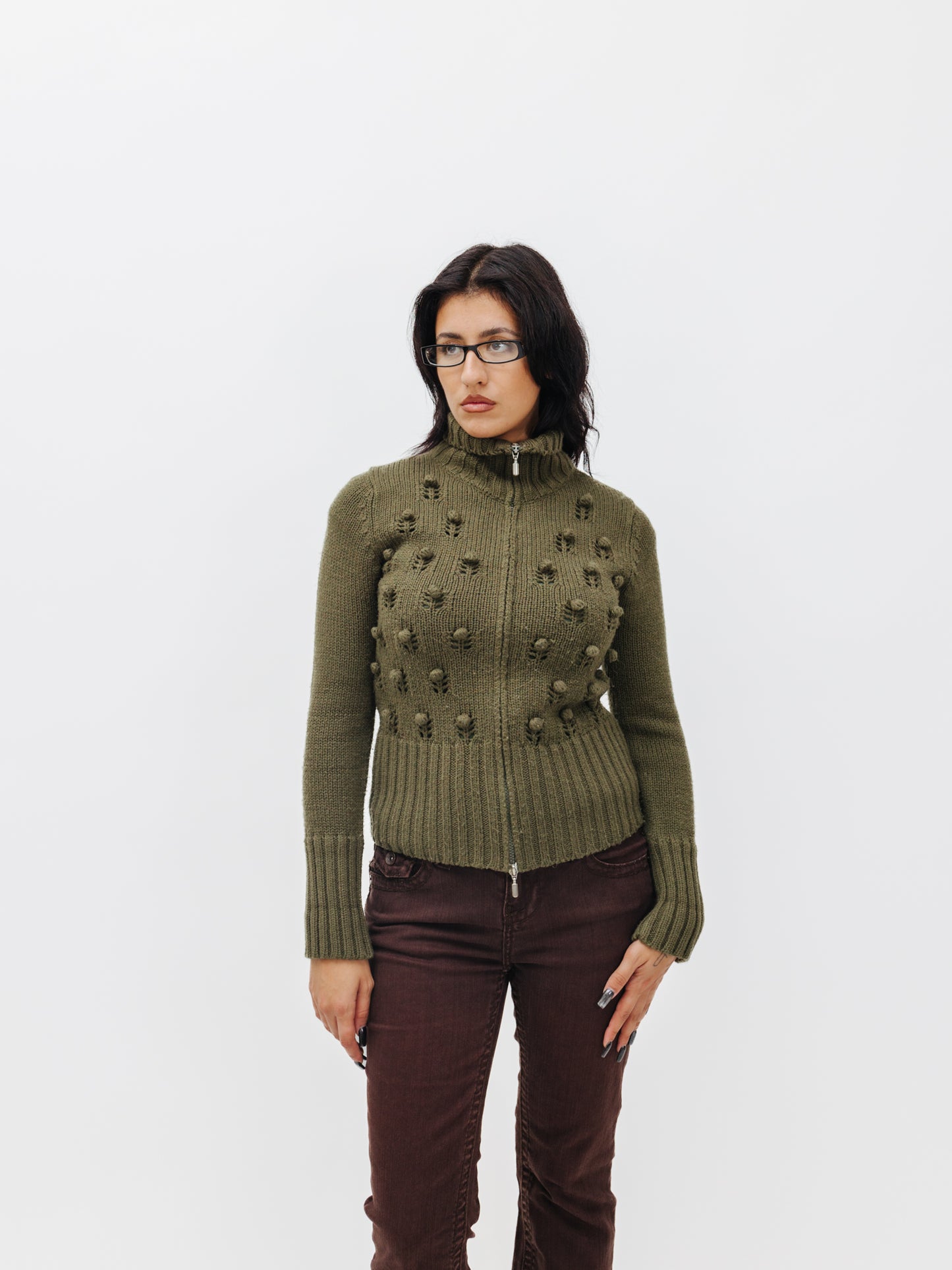 Vintage 00s Chunky Knit Gorpcore Zip Up Jacket
