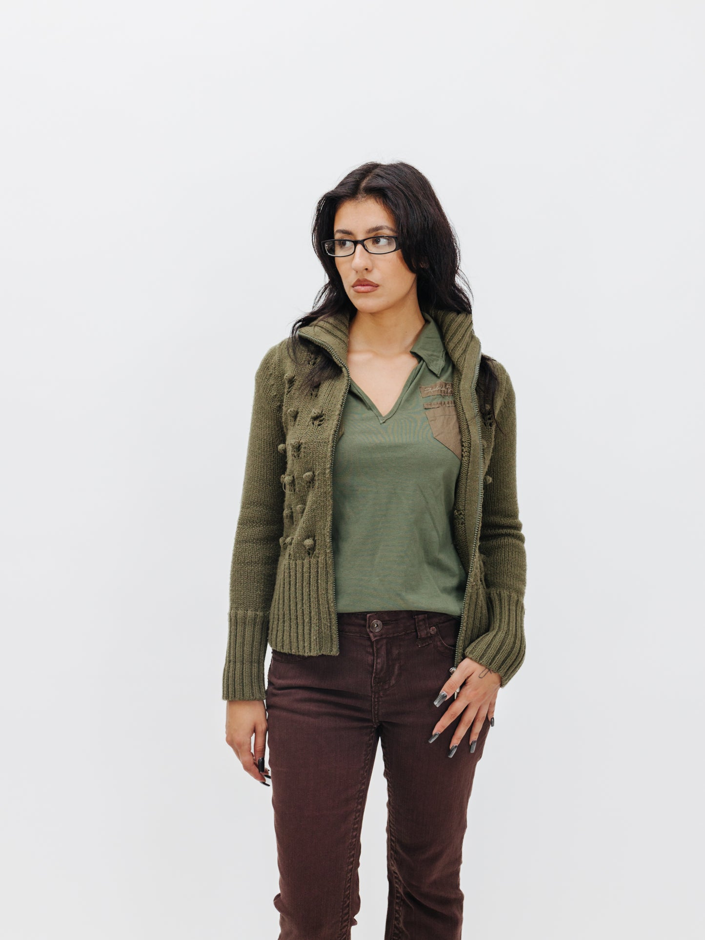 Vintage 00s Chunky Knit Gorpcore Zip Up Jacket