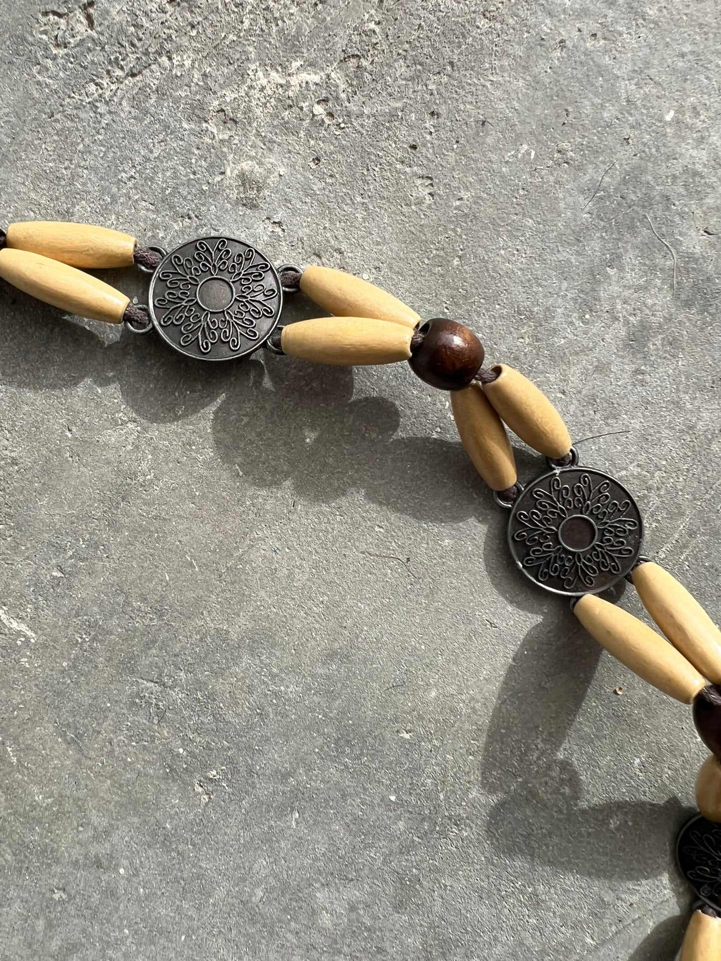 Vintage 00s Boho Wood and Coins Belt