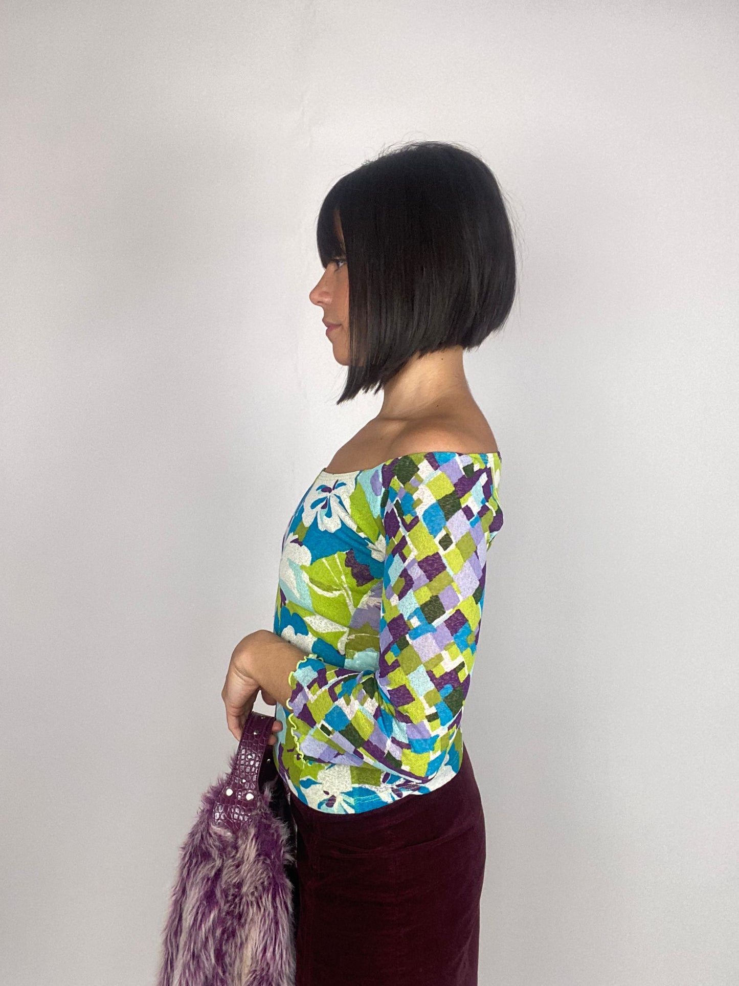Vintage Mesh Fabric T-shirt with Flower Print 2000s