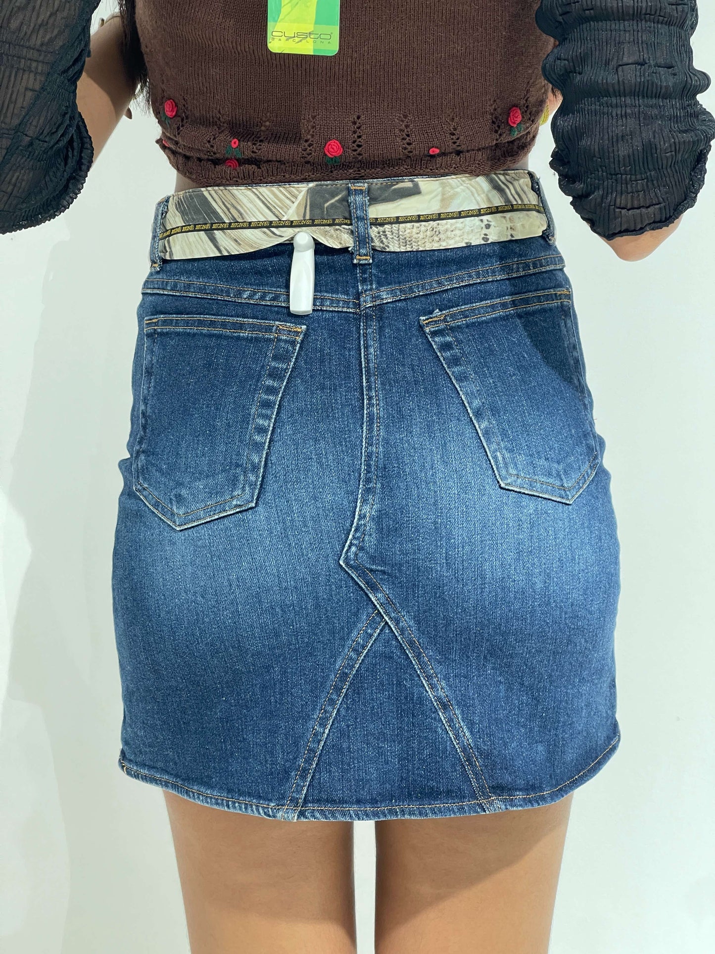 Vintage Y2K Roberto Cavalli "Snake" Denim Skirt