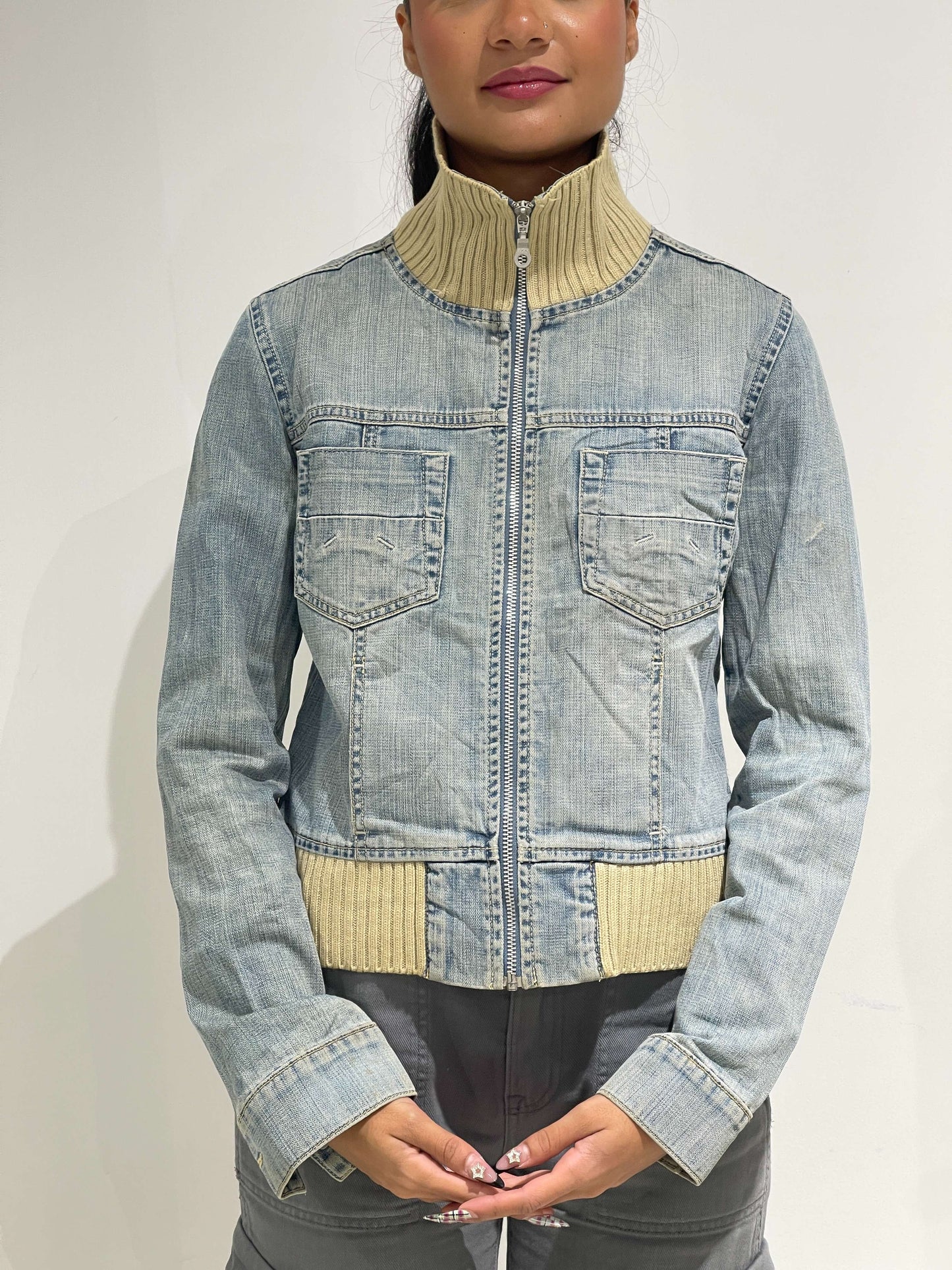 Vintage 00s Light Denim Zip Up Knited Jacket