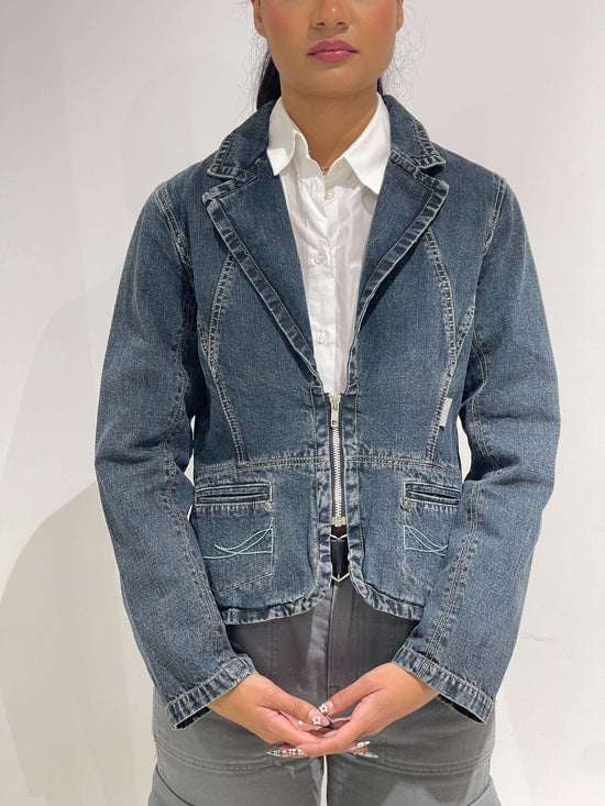 Vintage 00s Grunge Dark Denim Blazer