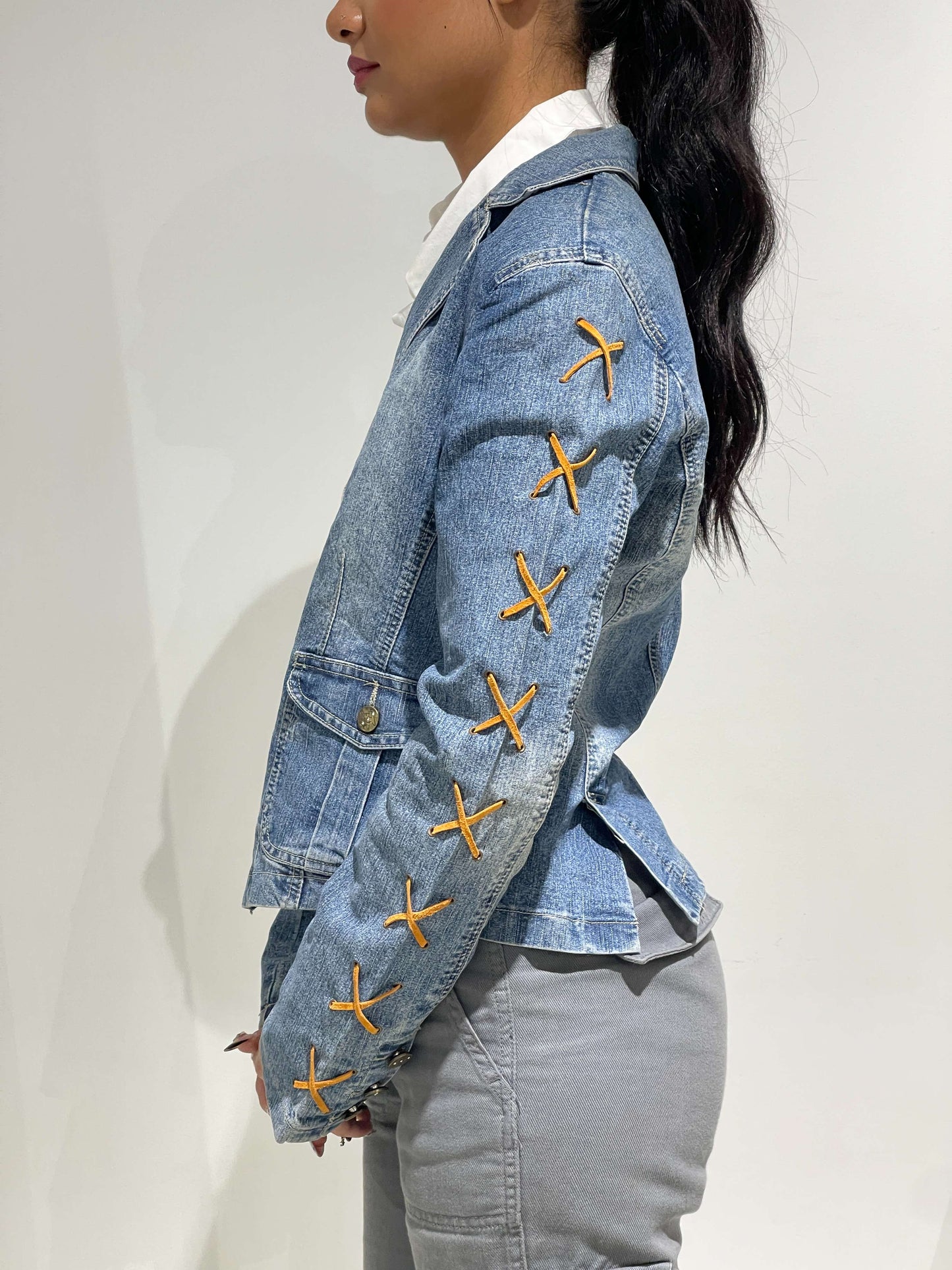 Vintage 00s Boho Braided Denim Blazer