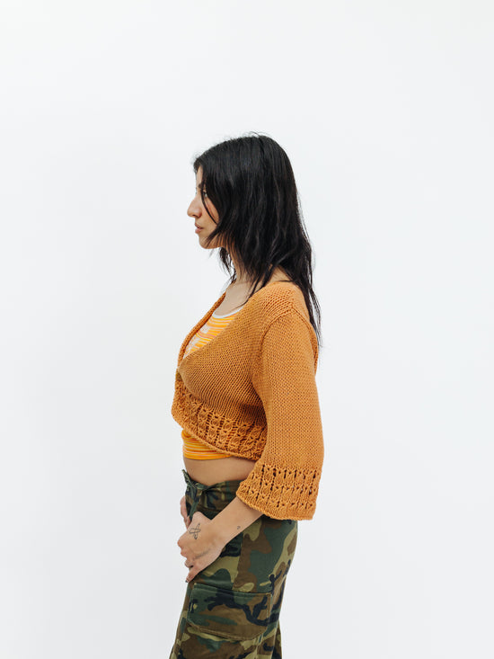 Vintage 00s Boho Style Knitted Cropped Jacket