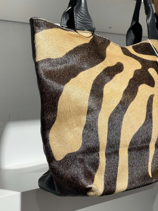 Vintage Late 90s Zebra Fur Leather Bag