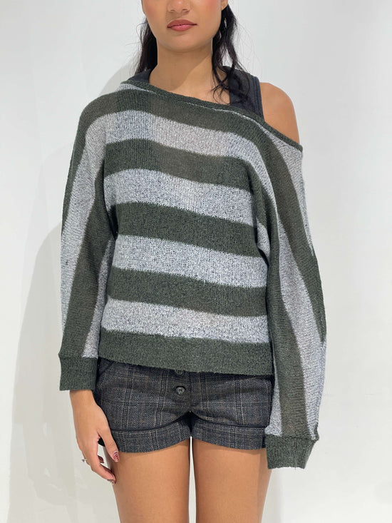 Vintage 00s Grunge Open Knit Striped Jumper