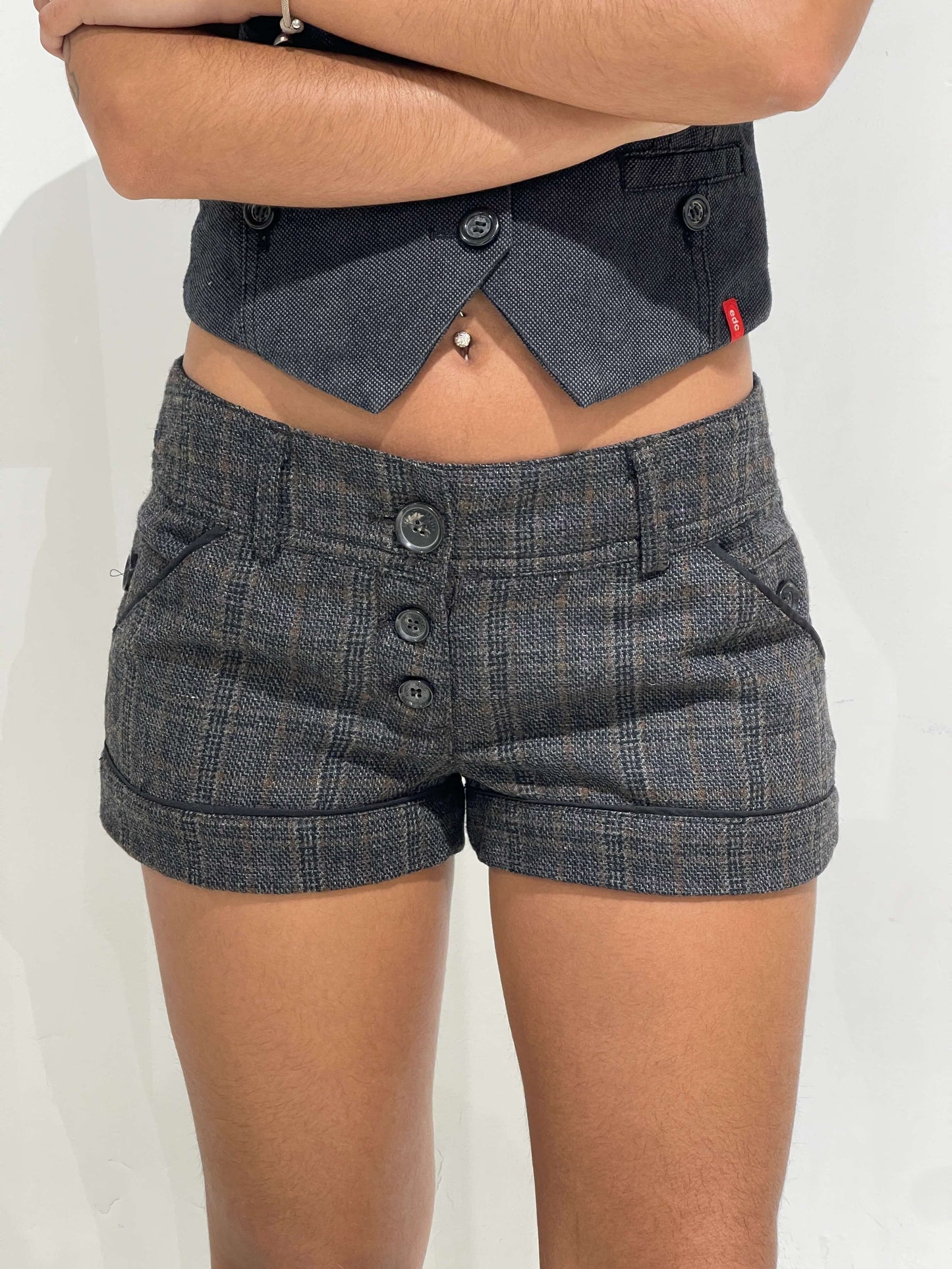 Vintage 00s Kate Moss Style Checkered Wool Shorts