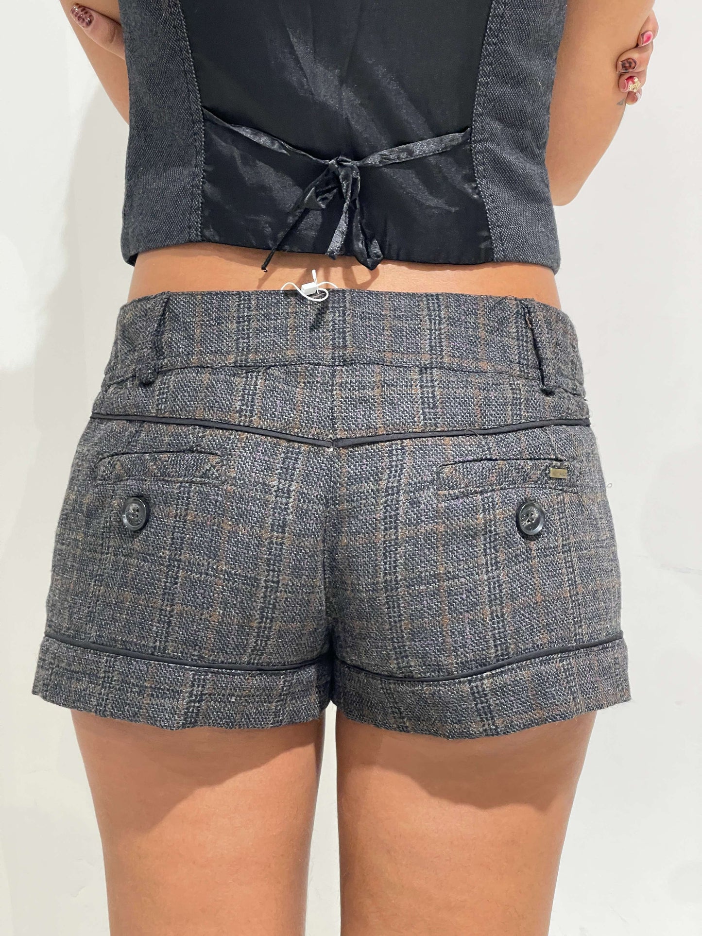 Vintage 00s Kate Moss Style Checkered Wool Shorts