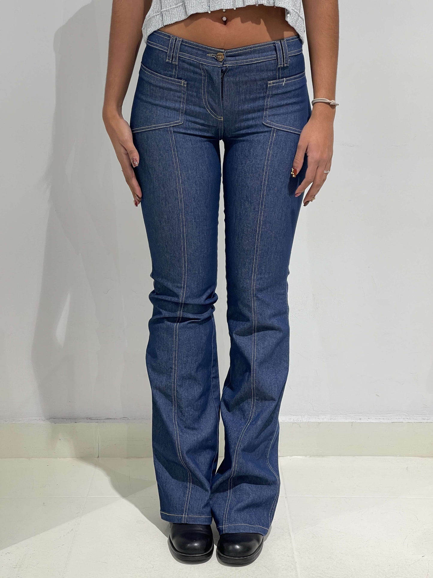 Vintage 00s Boho Style Jeans With Visible Seams