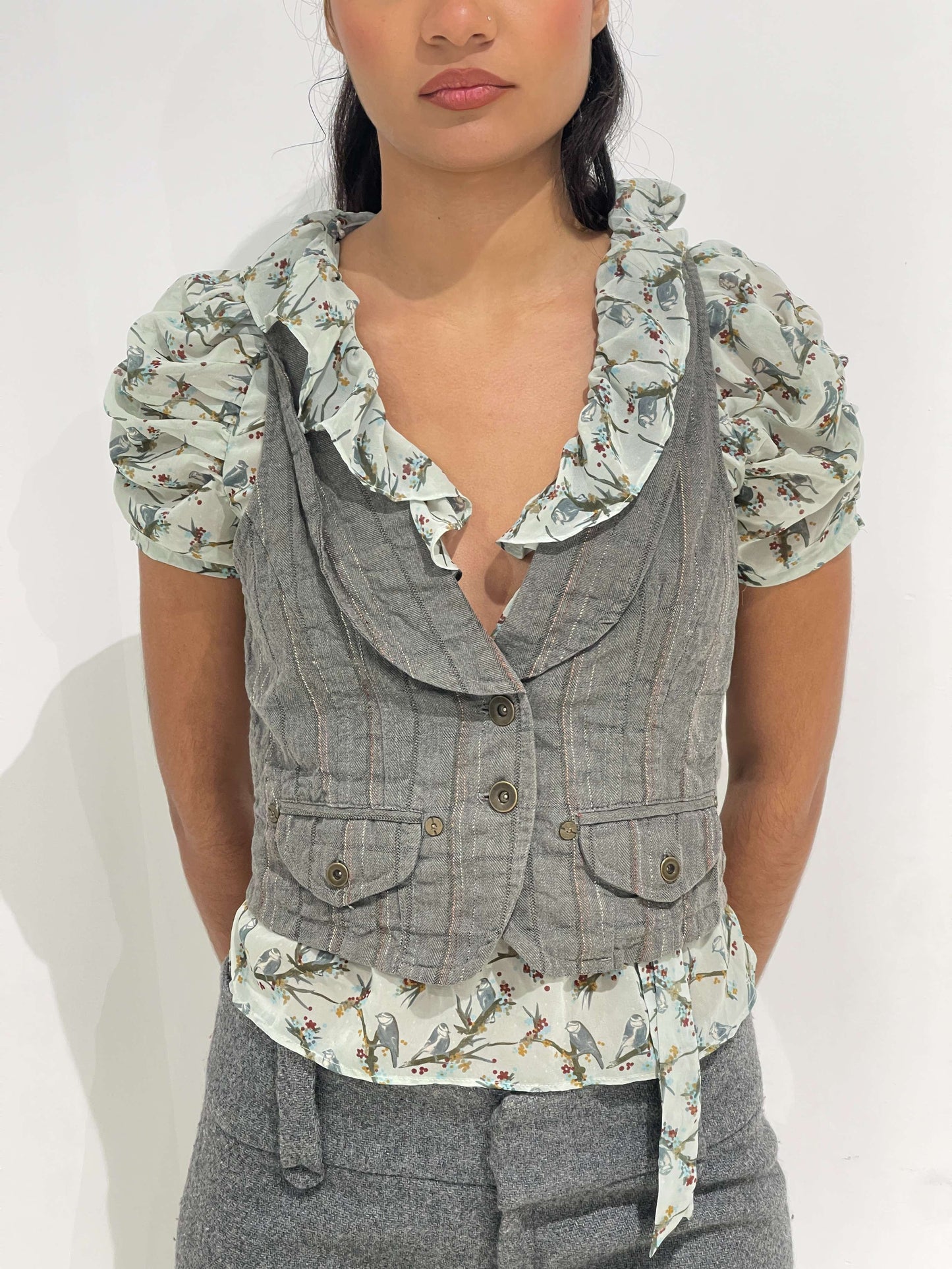 Vintage 00s Kate Moss Style Linen Vest