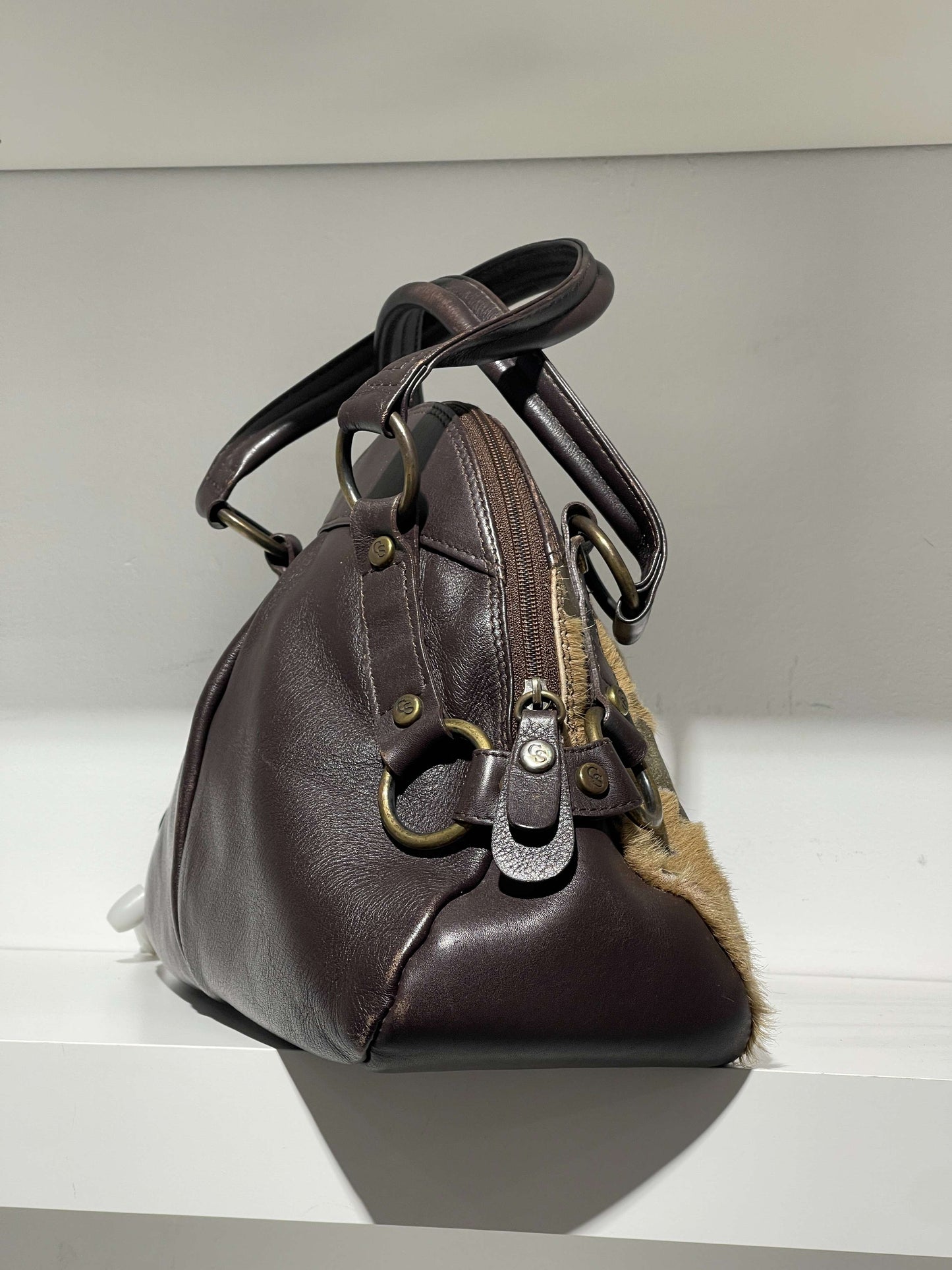 Vintage 00s Prada Style Cow Leather Bowling Bag