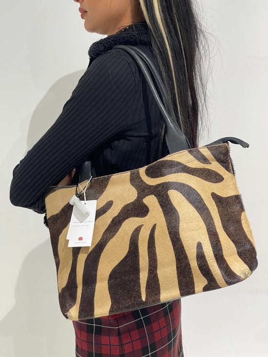 Vintage Late 90s Zebra Fur Leather Bag