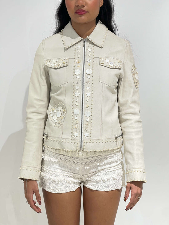 Vintage 00s Chloè Style Leather Jacket With Nacre Sequins