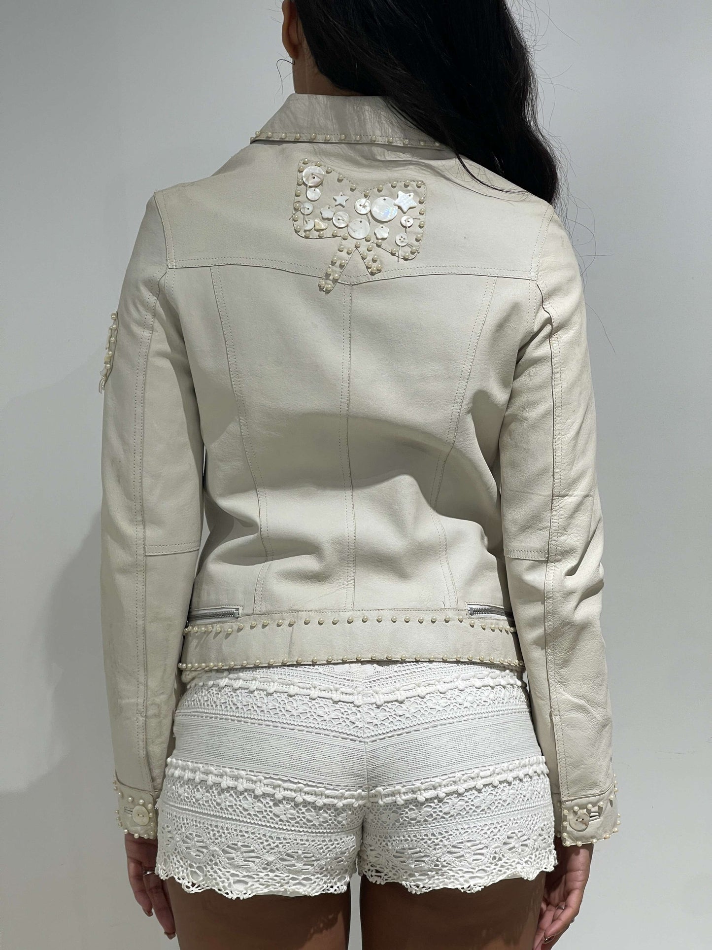 Vintage 00s Chloè Style Leather Jacket With Nacre Sequins