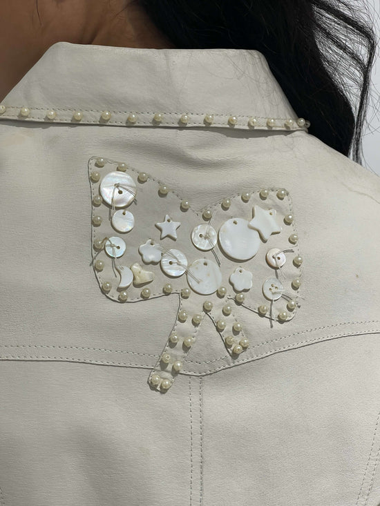 Vintage 00s Chloè Style Leather Jacket With Nacre Sequins