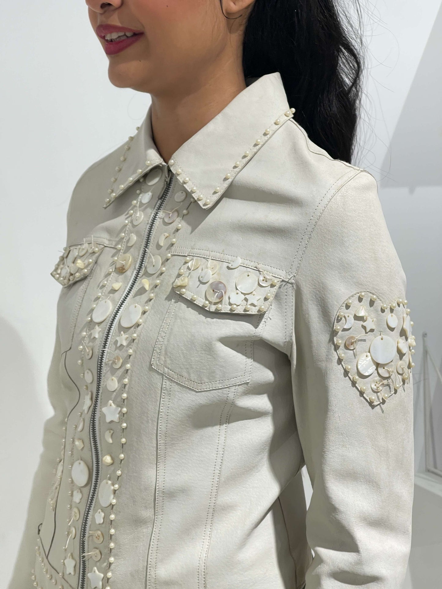 Vintage 00s Chloè Style Leather Jacket With Nacre Sequins