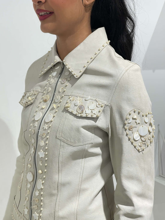 Vintage 00s Chloè Style Leather Jacket With Nacre Sequins